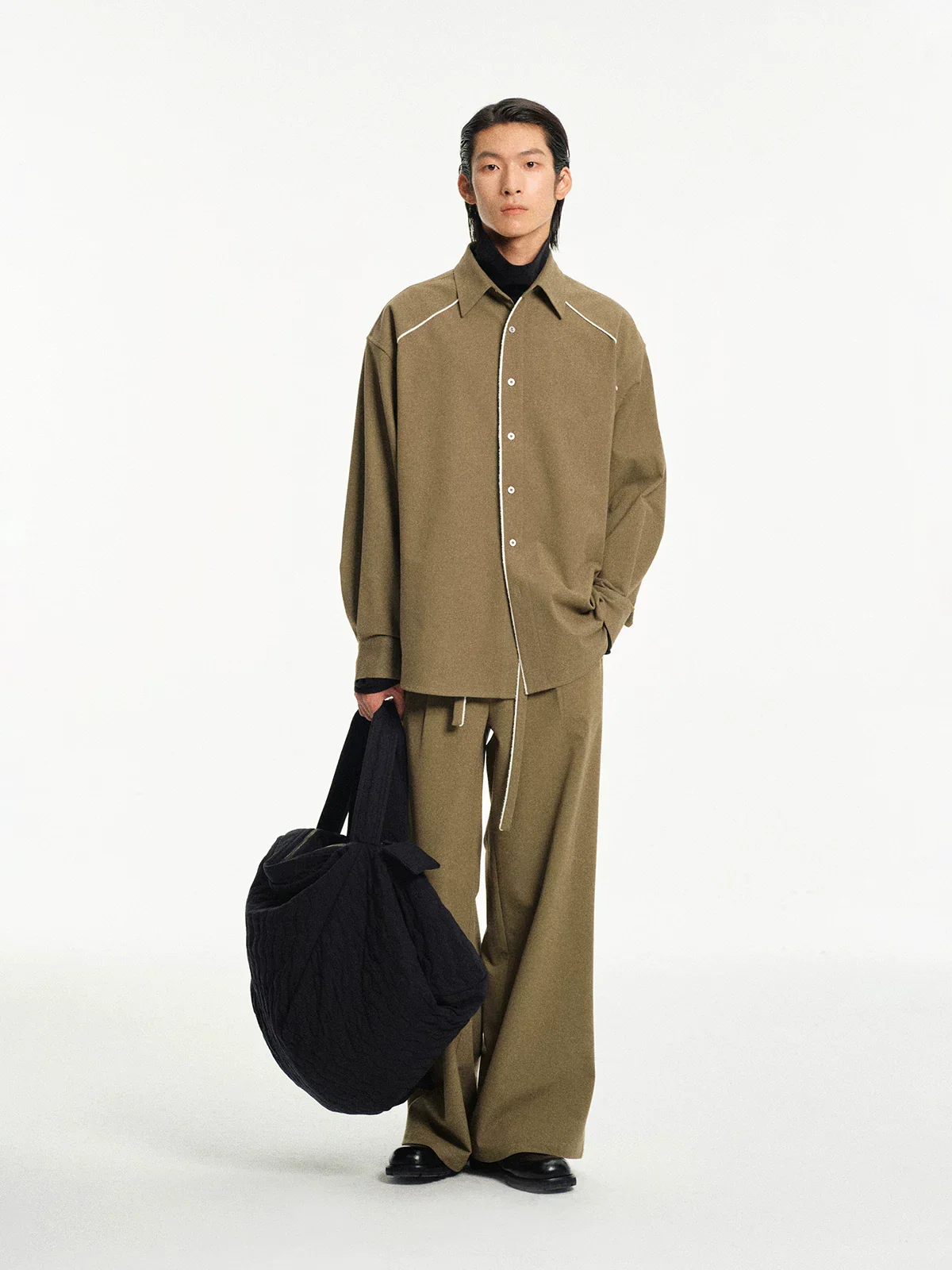 Piped Tie-Waist Wide-Leg Trousers - Image 4