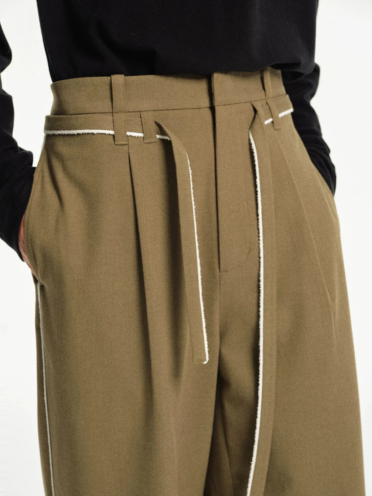 Piped Tie-Waist Wide-Leg Trousers - Image 5