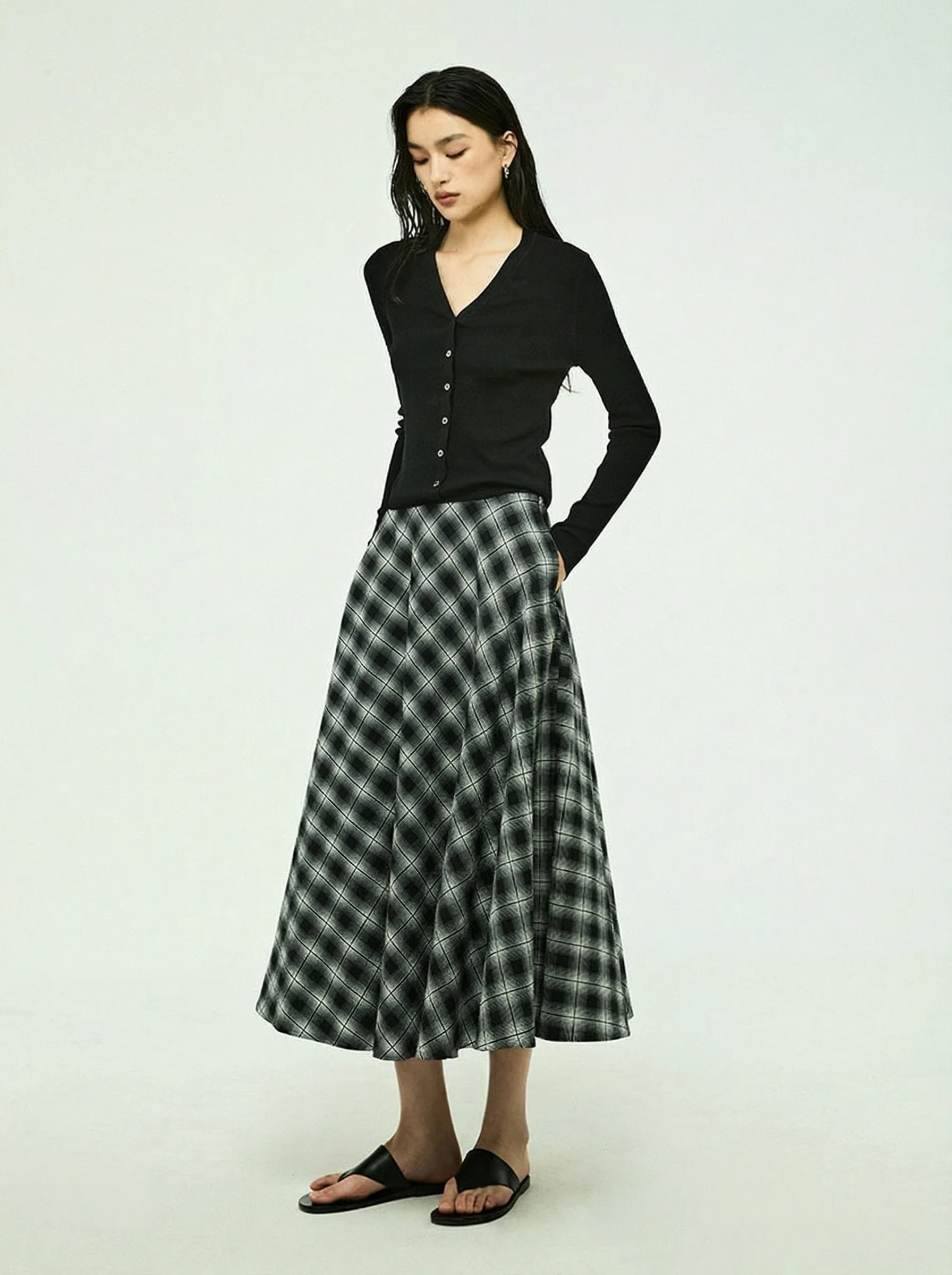 Plaid A-Line Midi Skirt