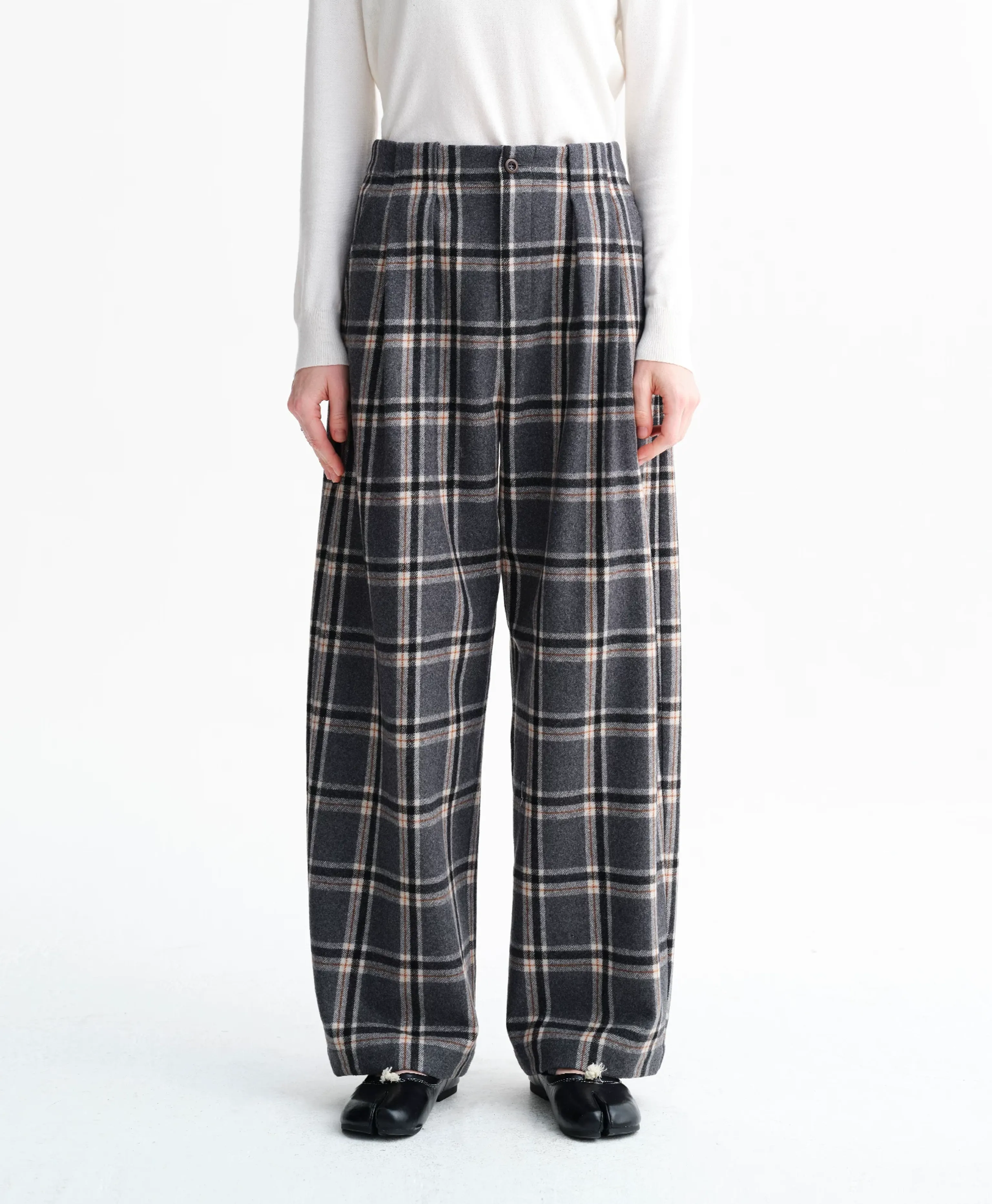 Plaid Curved-Leg Wool-Blend Trousers - Image 5