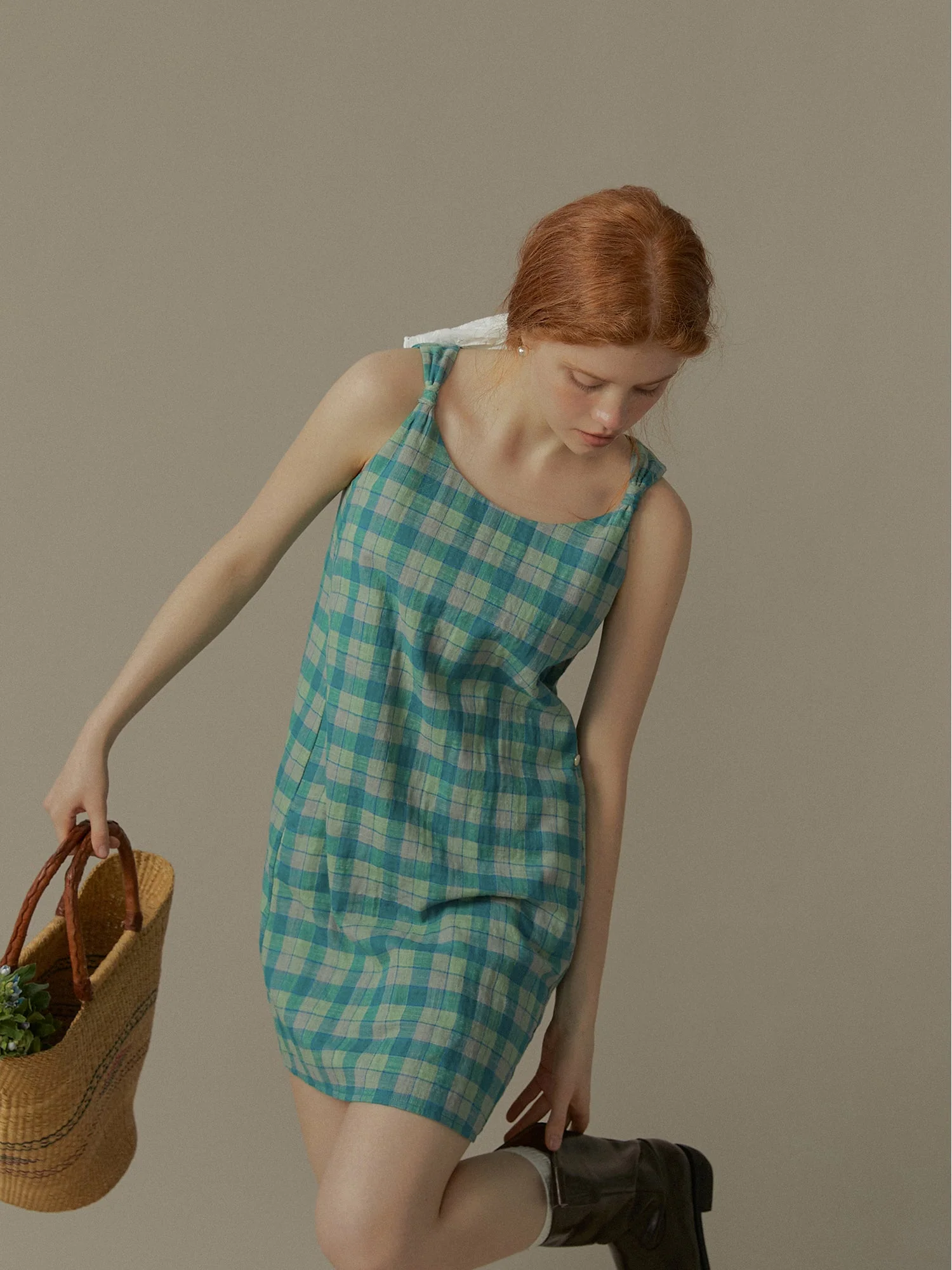 Plaid Knotted Vest Dress - Image 5