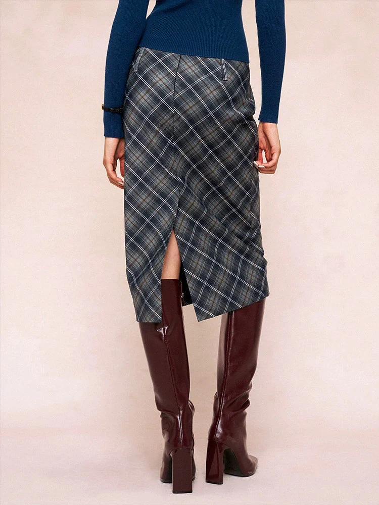 Plaid Midi Pencil Skirt - Image 5
