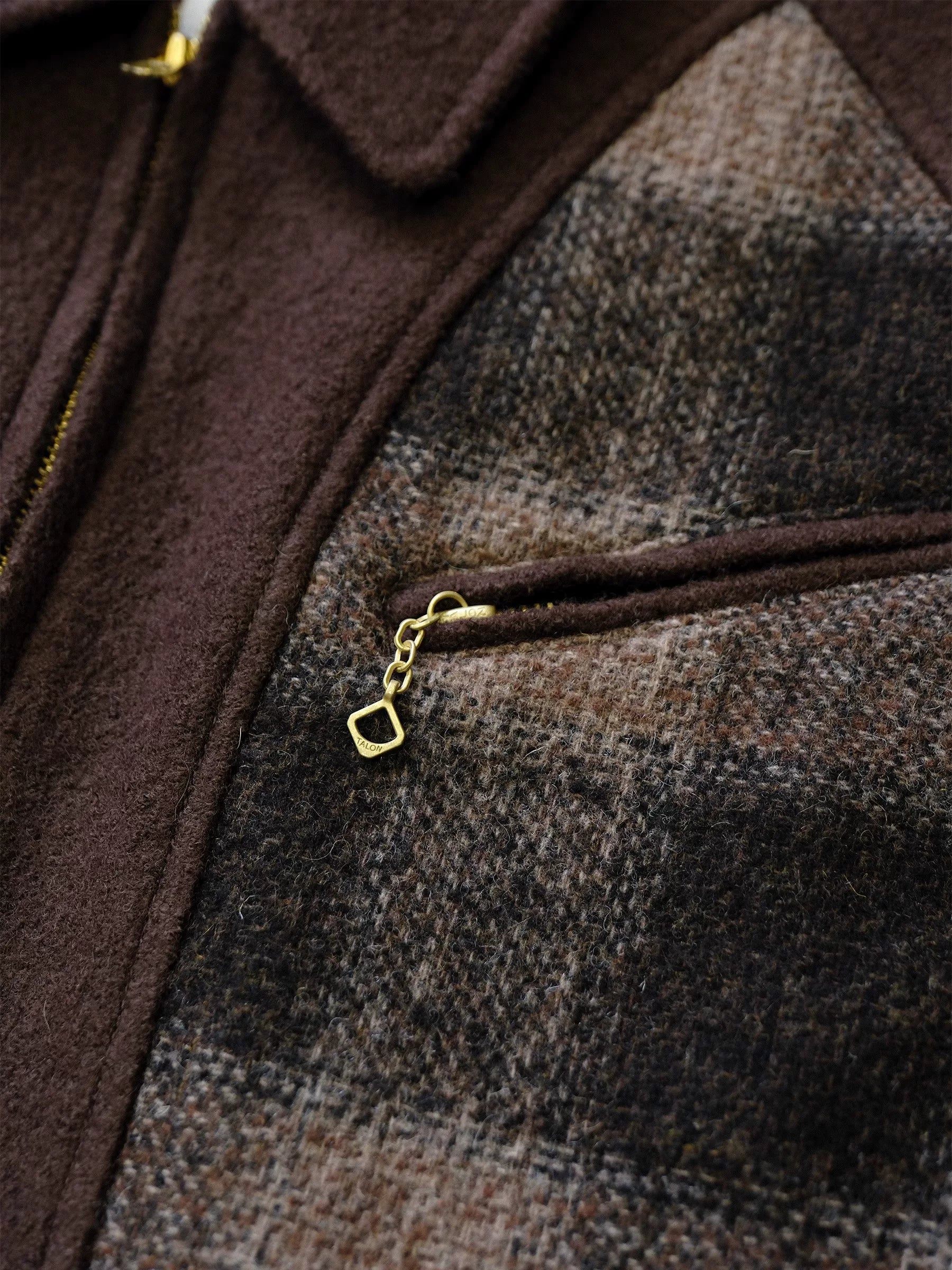 Plaid Panel Wool Zip Jacket - Image 6
