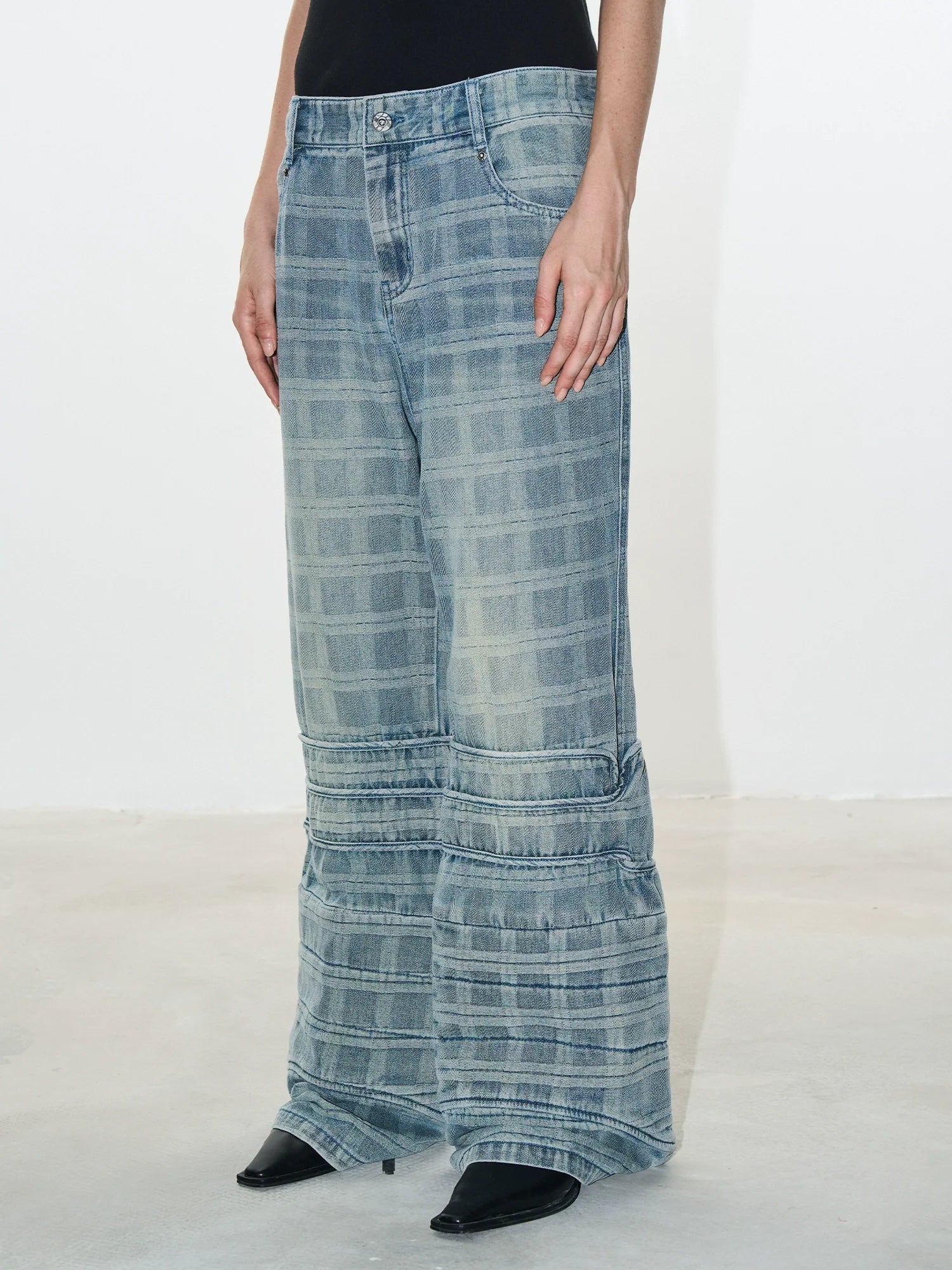 Plaid Patchwork Flared Jeans - Image 2