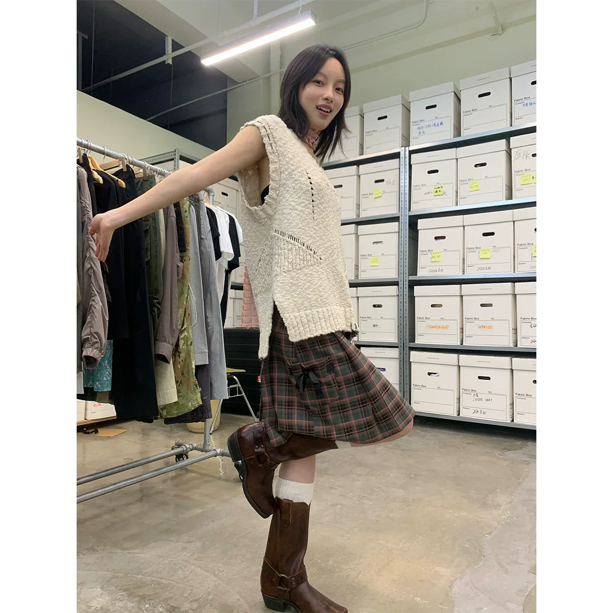 Plaid Pleated Skirt - Image 4
