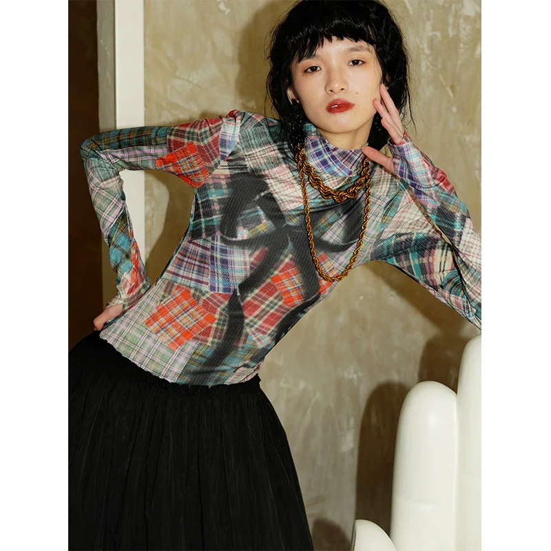Plaid Turtleneck and Maxi Skirt Set