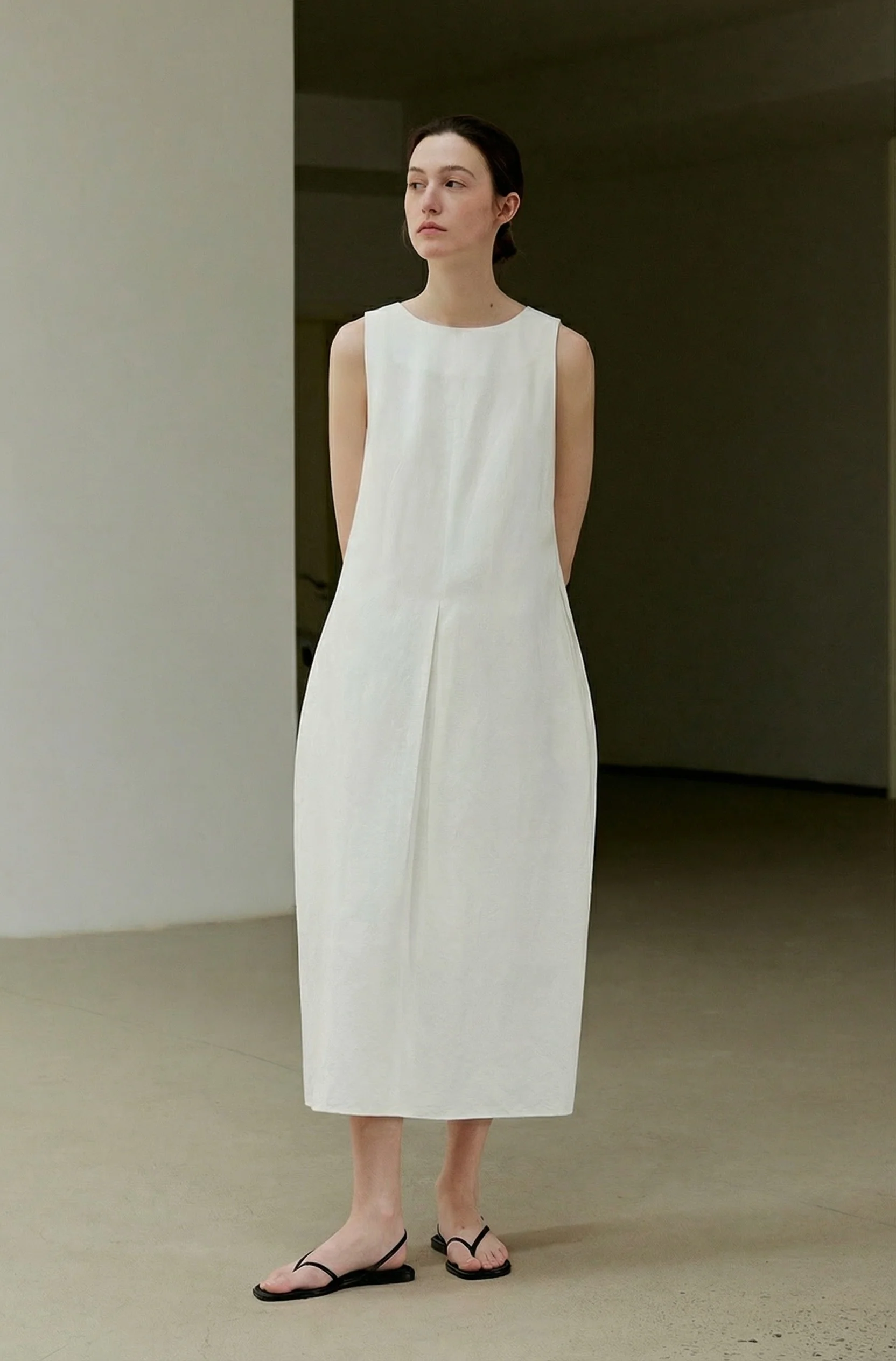 Pleat Front Midi Dress