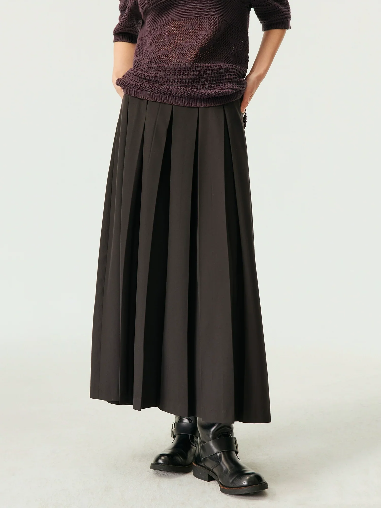 Pleated A-Line Maxi Skirt - Image 3