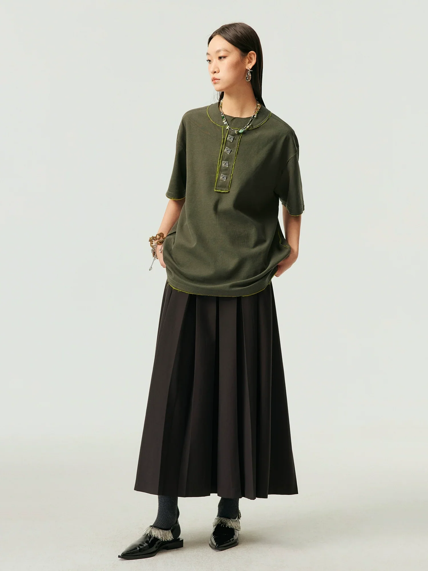 Pleated A-Line Maxi Skirt - Image 4