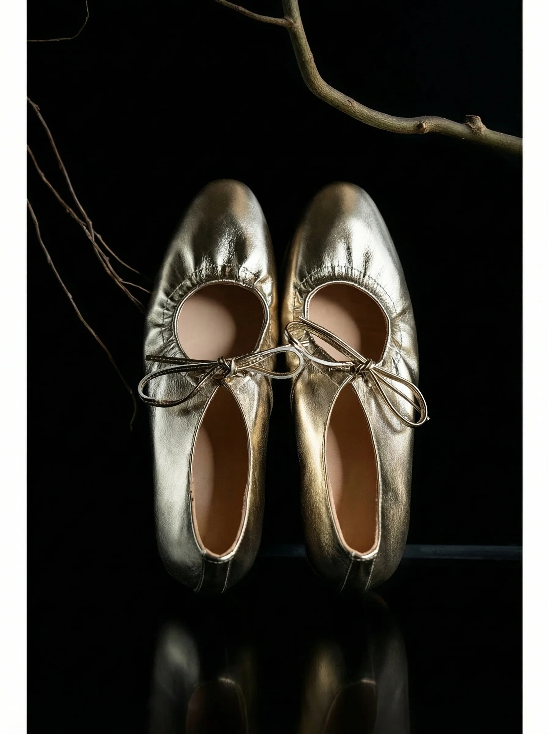 Pleated Almond-Toe Metallic Mary Jane Flats - Image 5
