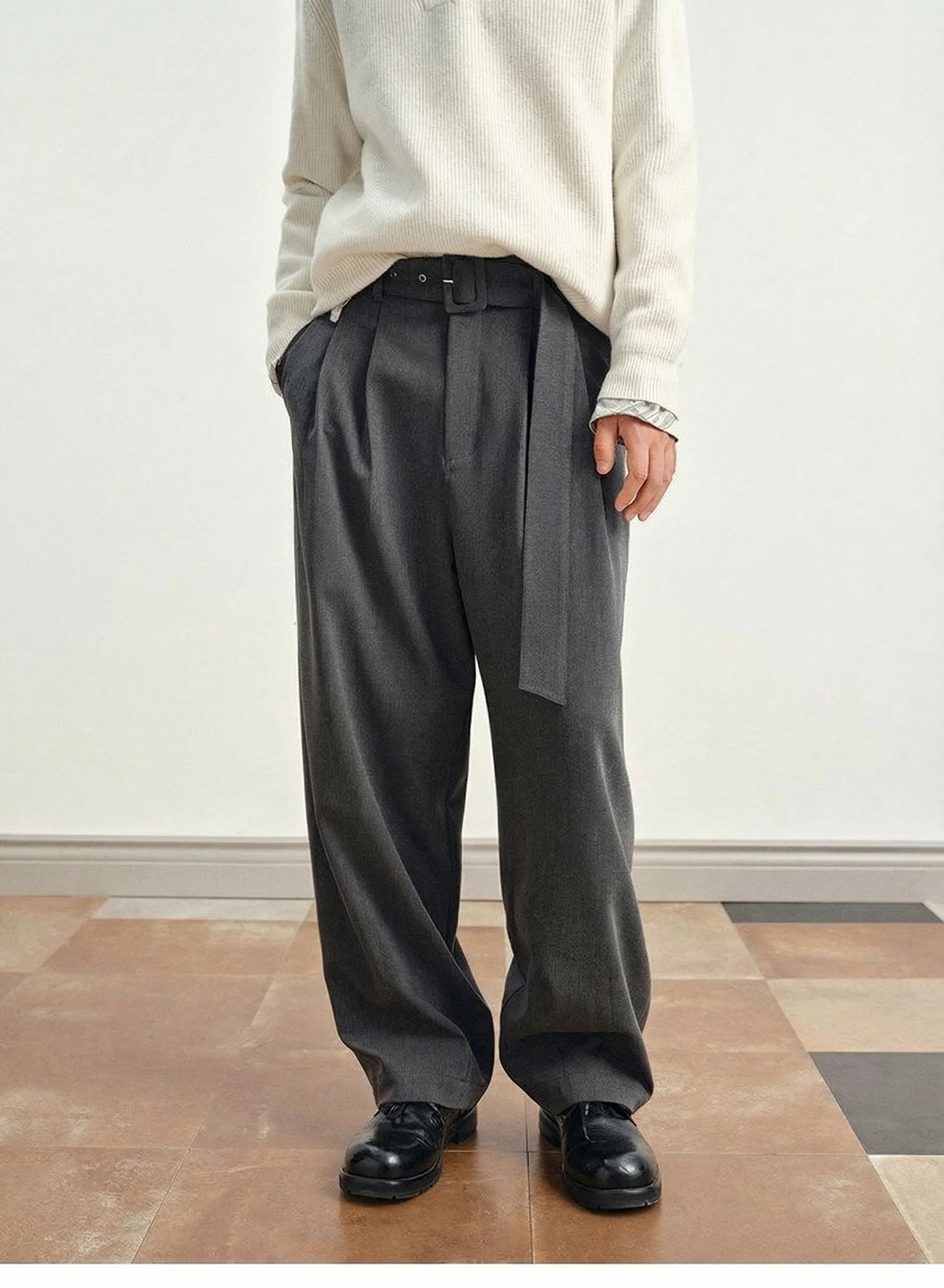 Pleated Belted Wool-Blend Trousers - Image 2