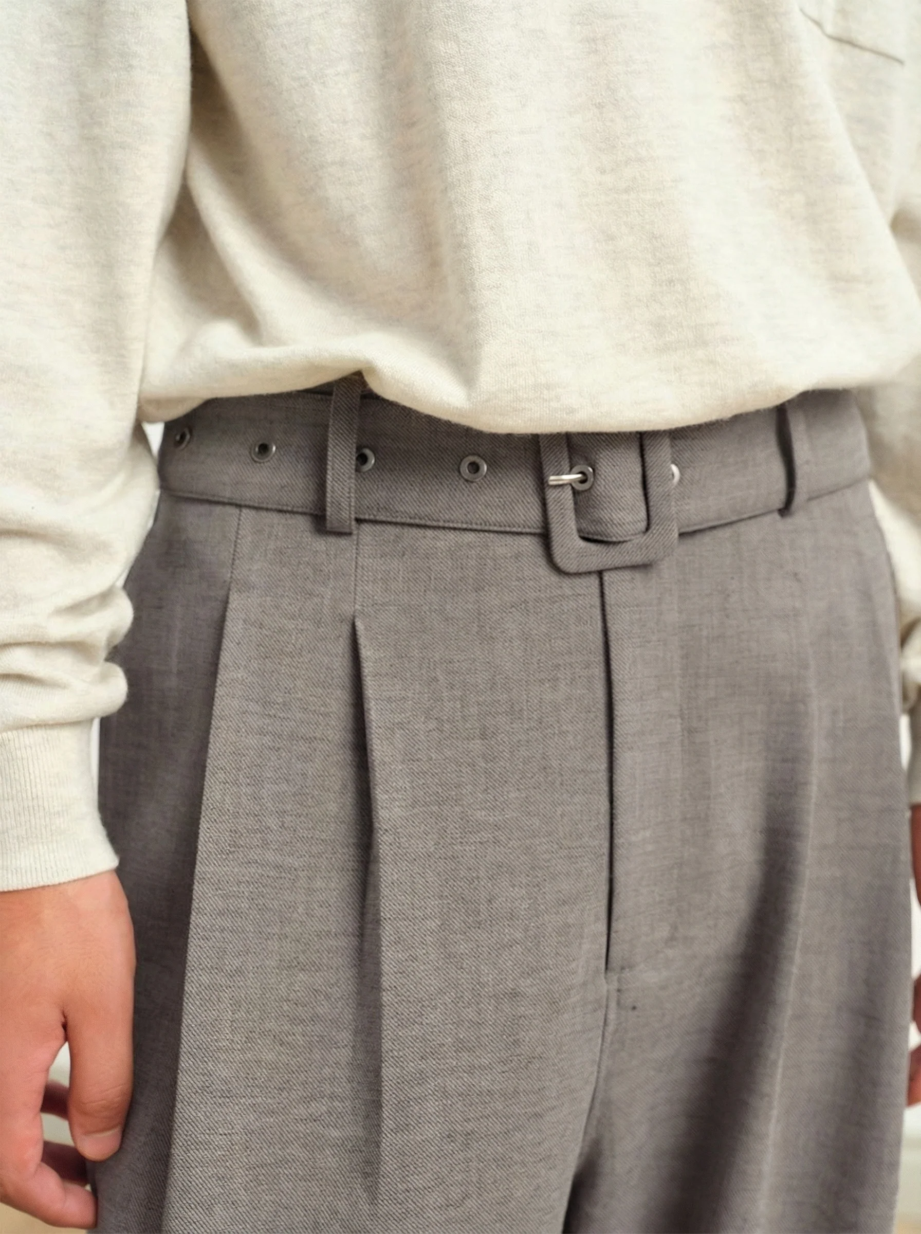 Pleated Belted Wool-Blend Trousers - Image 3