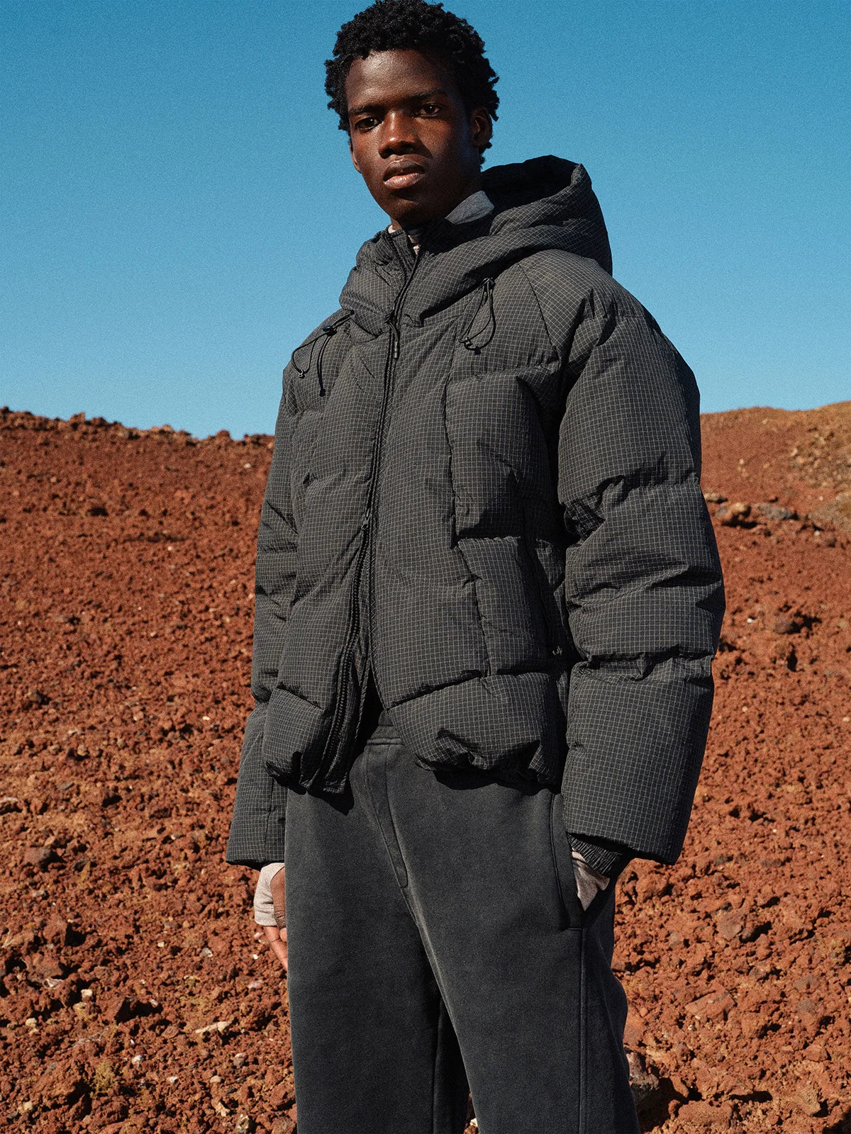 Pleated Check Hooded Puffer Jacket - Image 2