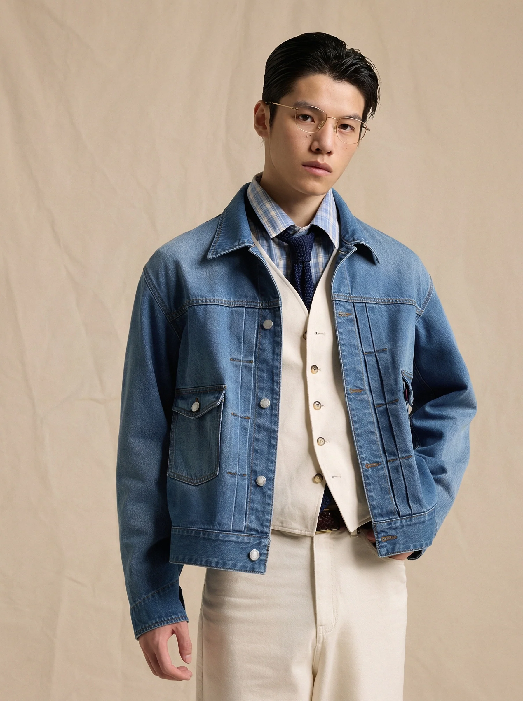 Pleated Denim Jacket