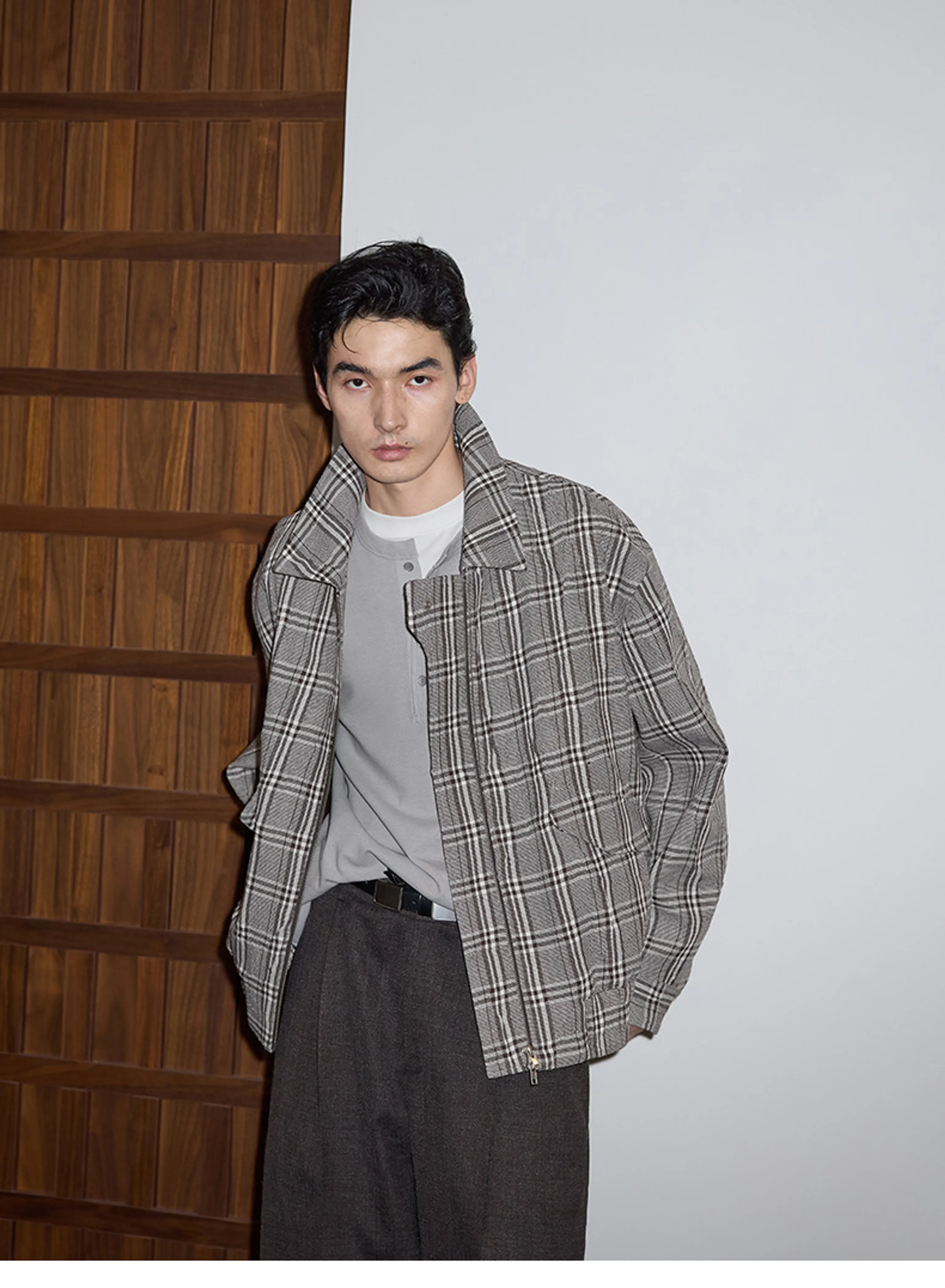Pleated Glen Plaid Zip Jacket - Image 4