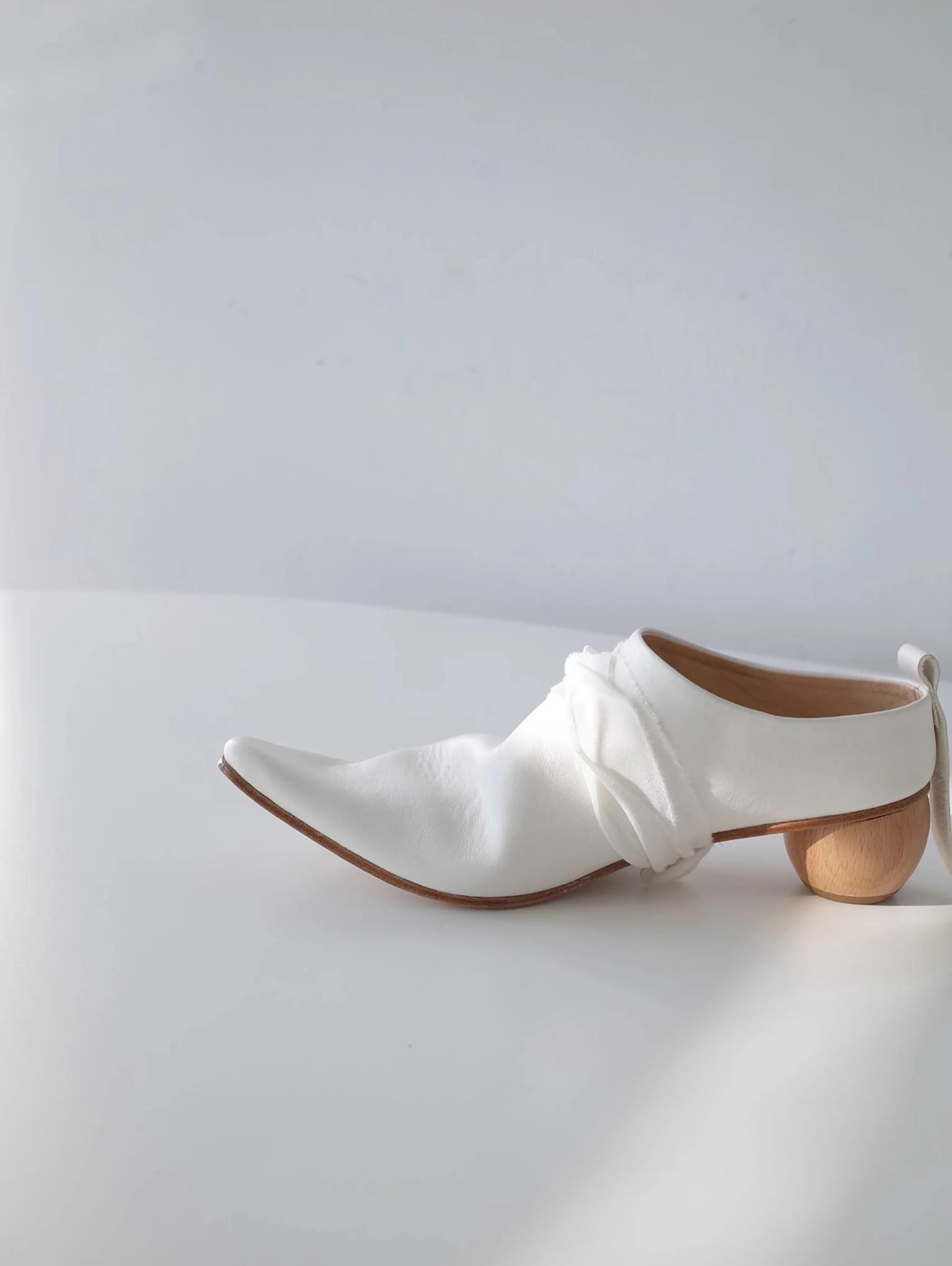 Pleated Leather Mules with Wooden Heel - Image 4