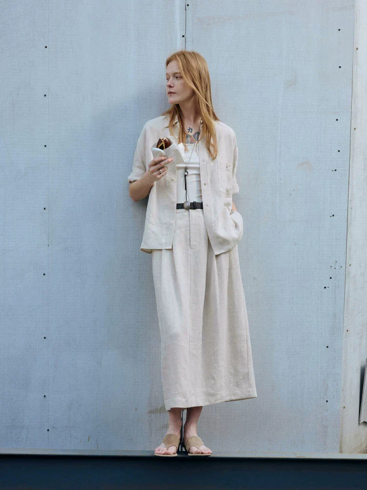 Pleated Linen Midi Skirt - Image 2