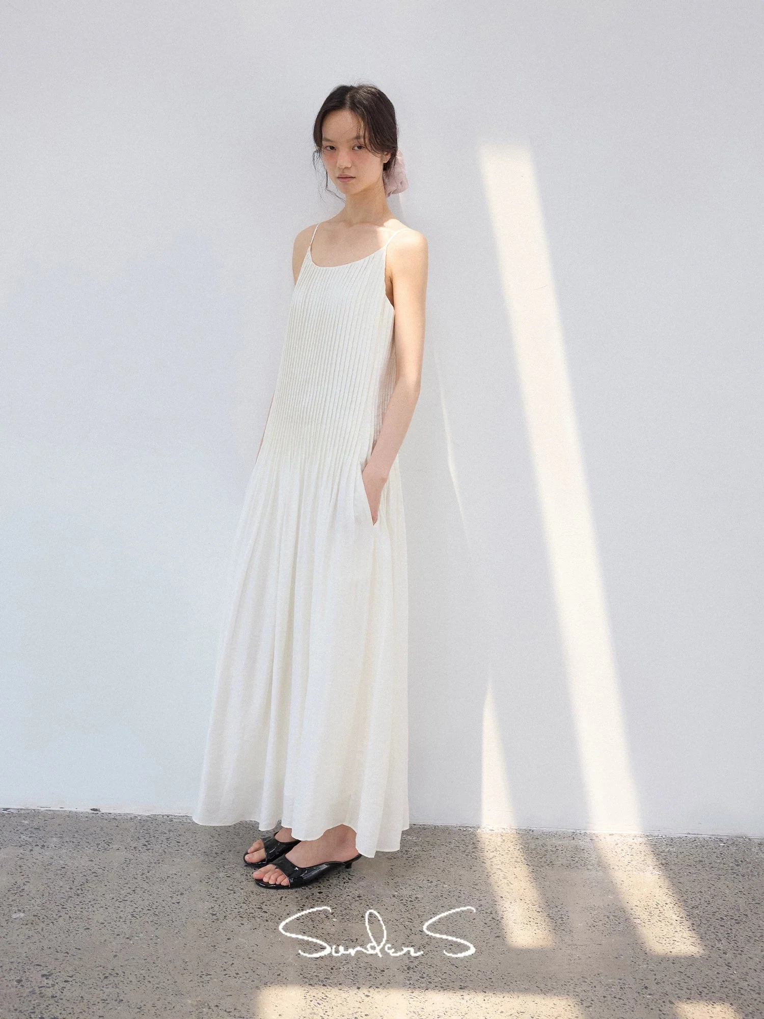 Pleated Maxi Slip Dress - Image 2