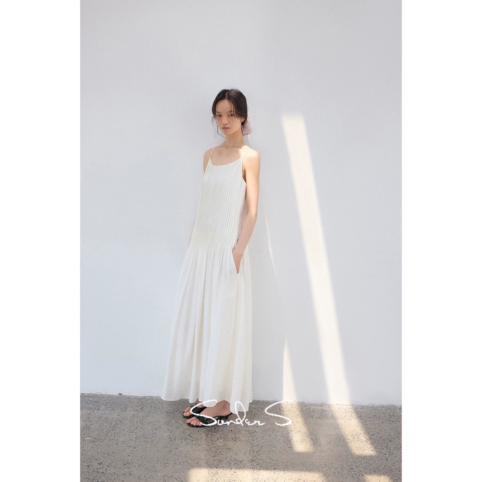 Pleated Maxi Slip Dress - Image 4