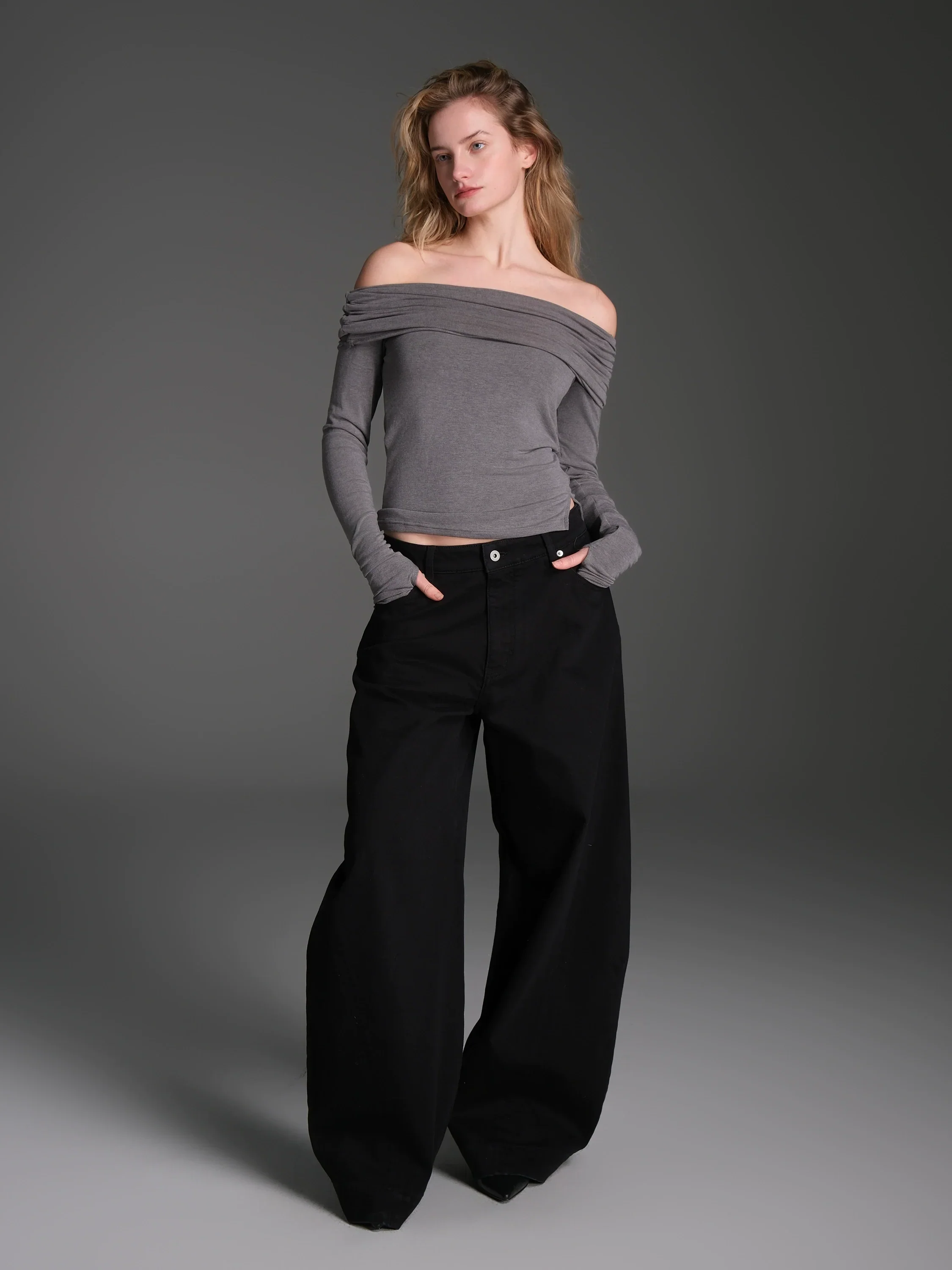 Pleated One-Shoulder Knit Top
