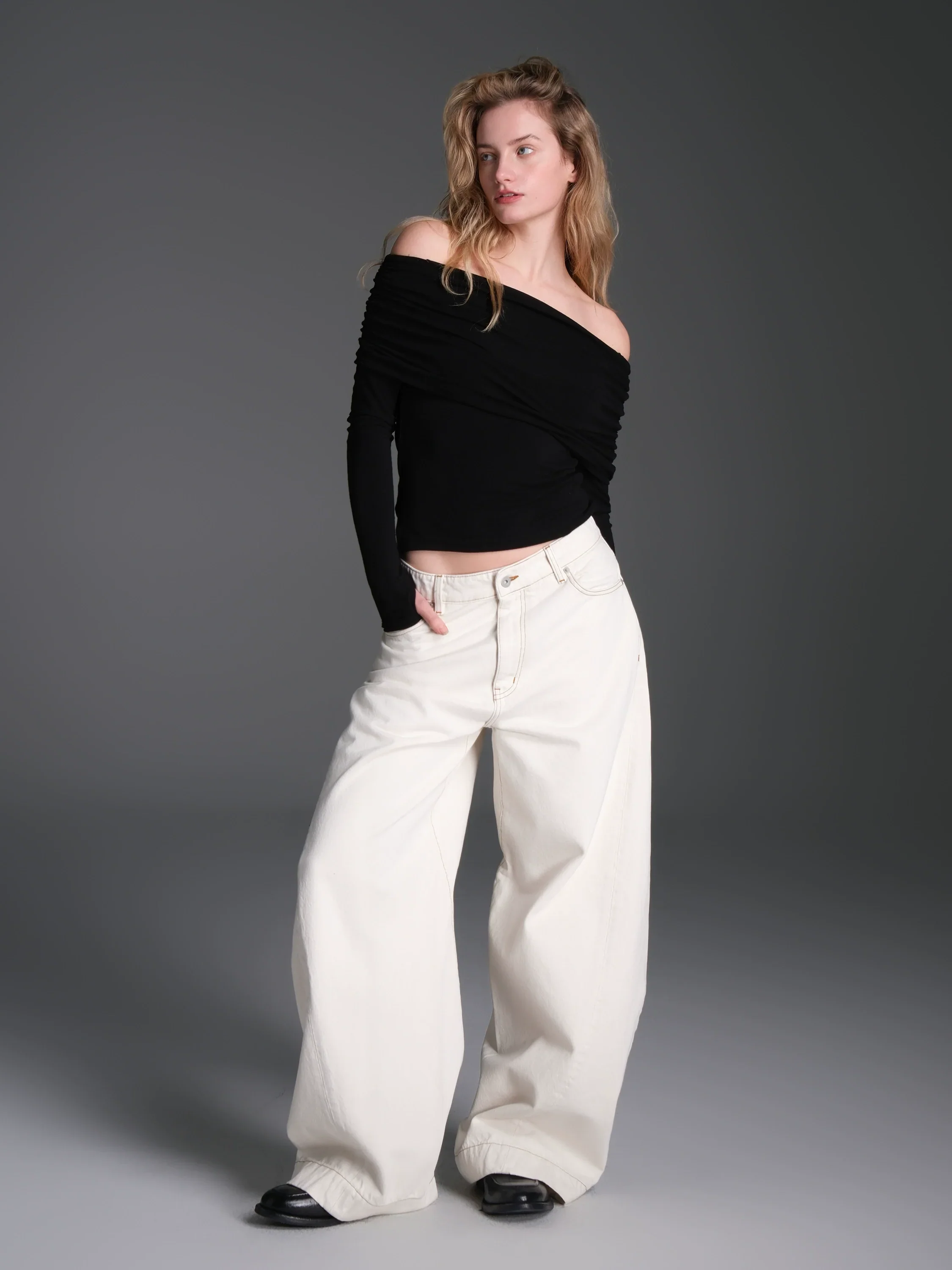Pleated One-Shoulder Knit Top - Image 3