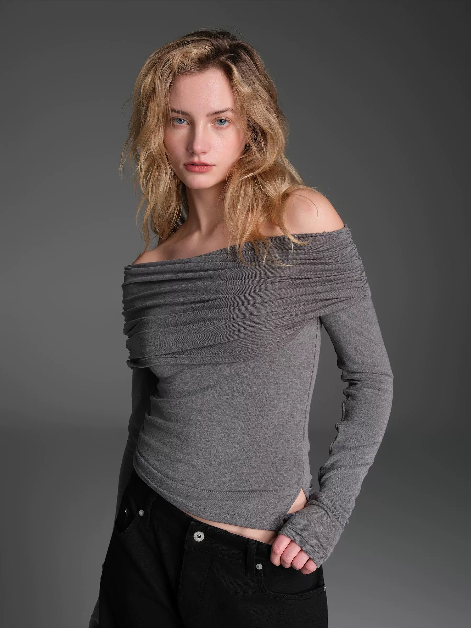 Pleated One-Shoulder Knit Top - Image 4