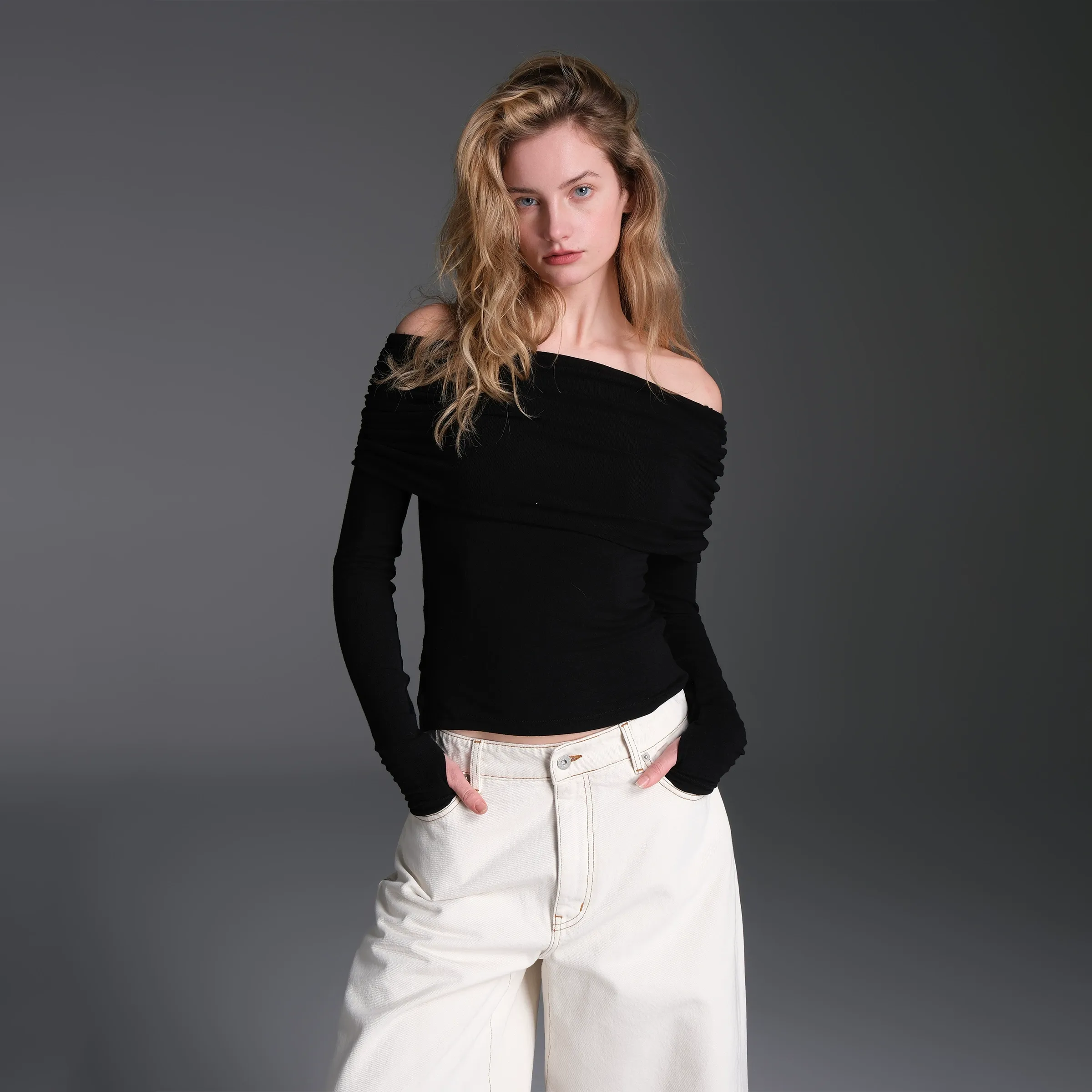 Pleated One-Shoulder Knit Top - Image 5