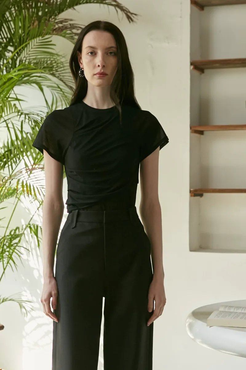 Pleated Semi-Sheer Knit Tee - Image 6