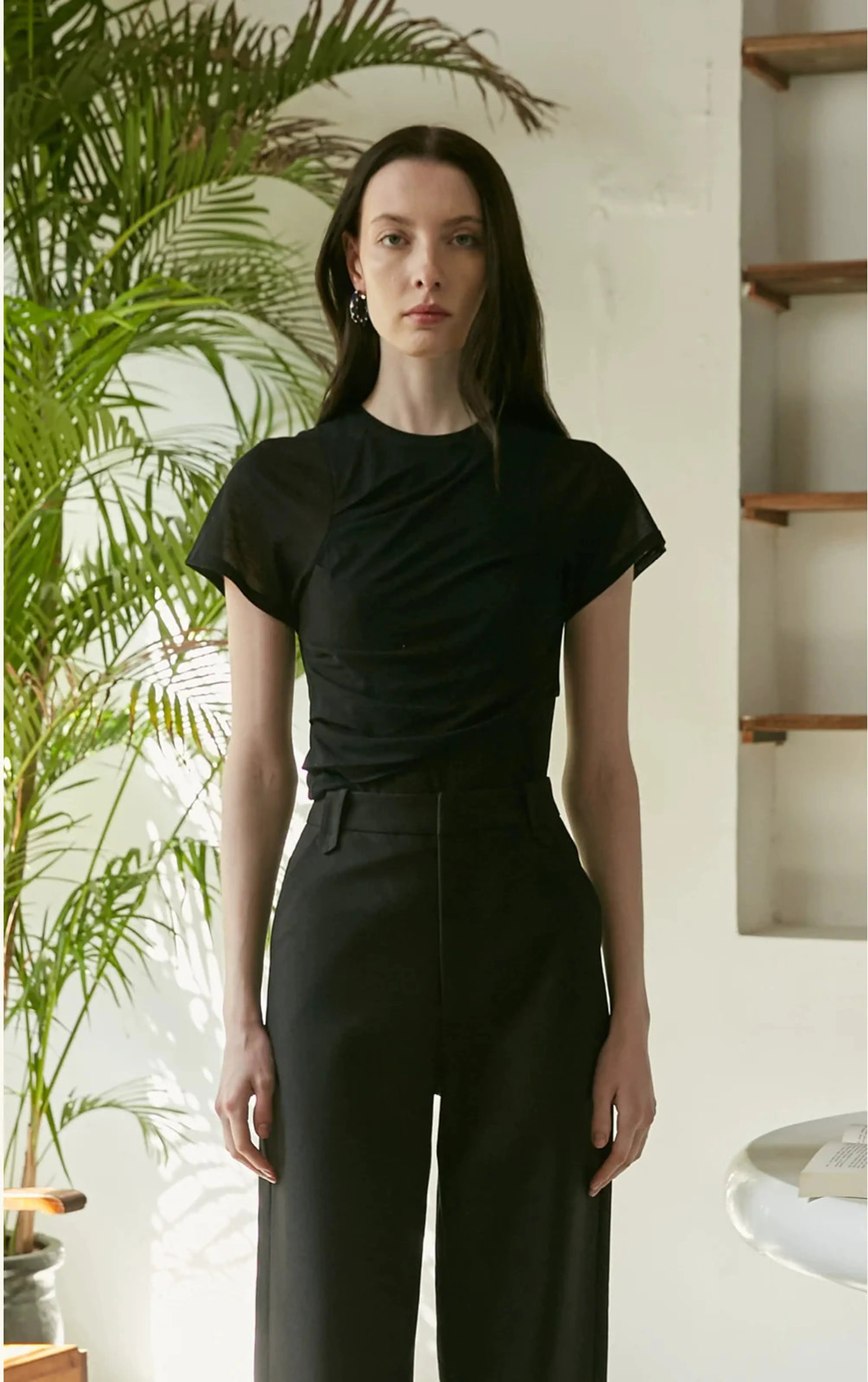 Pleated Semi-Sheer Knit Tee - Image 7