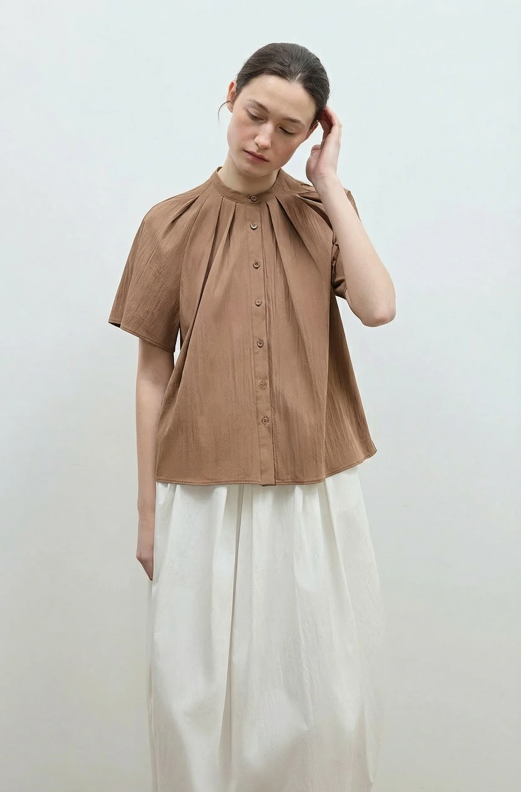Pleated Stand-Collar Blouse - Image 2
