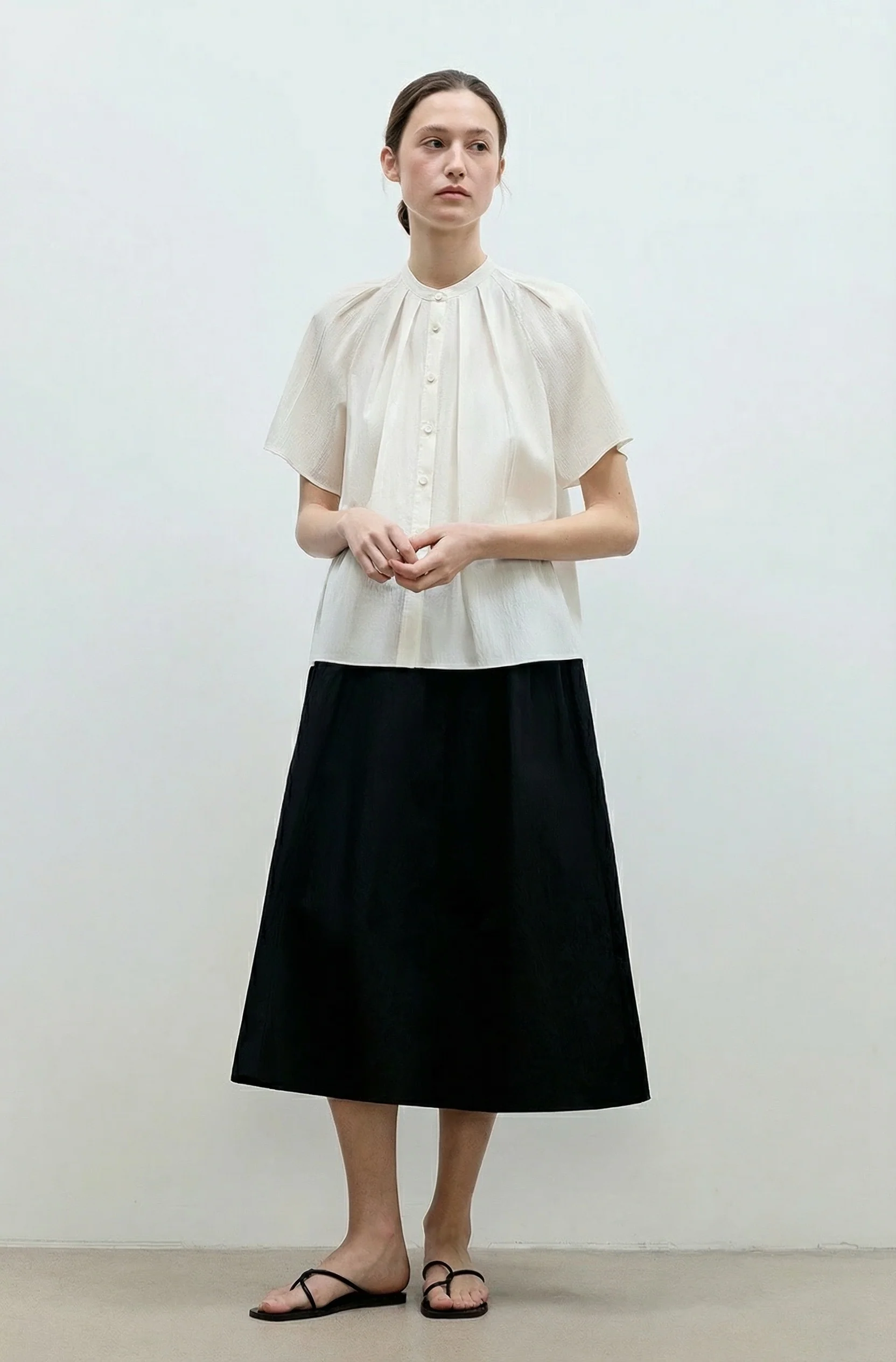 Pleated Stand-Collar Blouse - Image 3