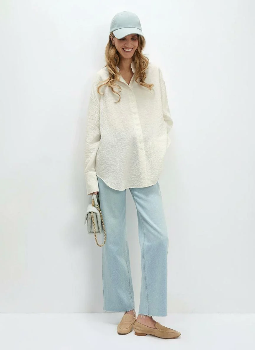 Pleated Texture Silk Stand Collar Shirt - Image 2