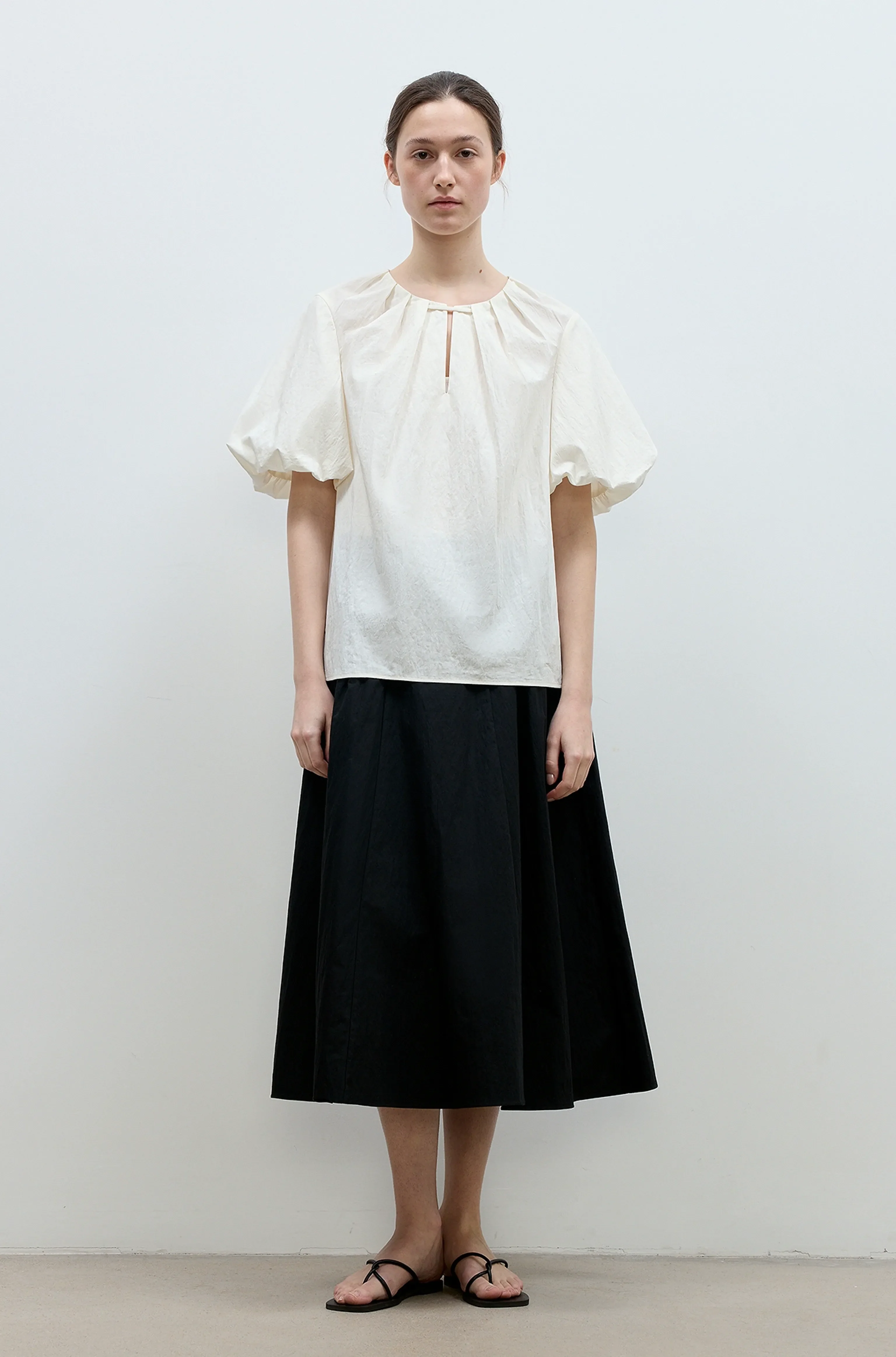 Pleated Tie-Neck Puff Blouse - Image 3