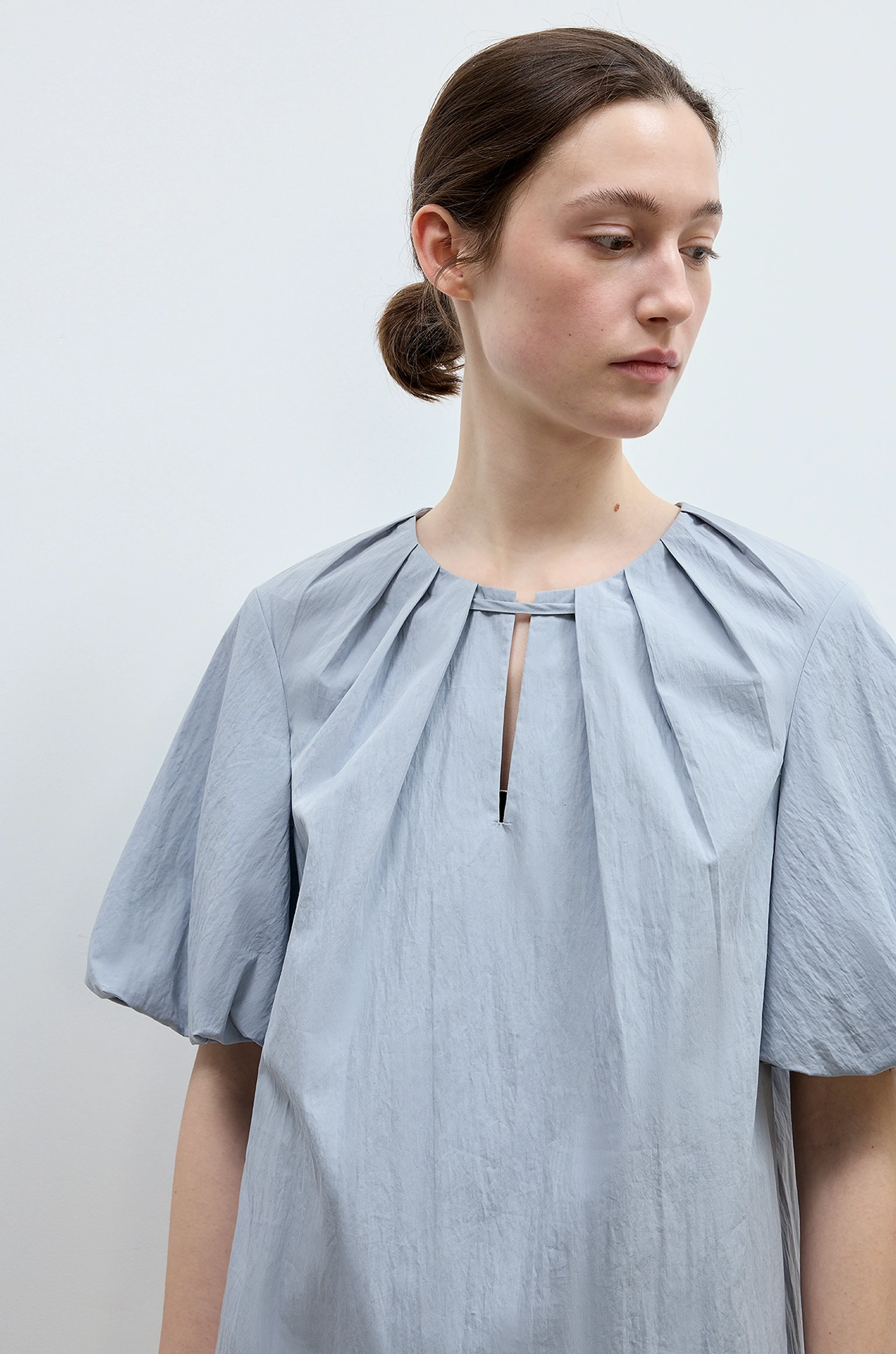 Pleated Tie-Neck Puff Blouse - Image 7