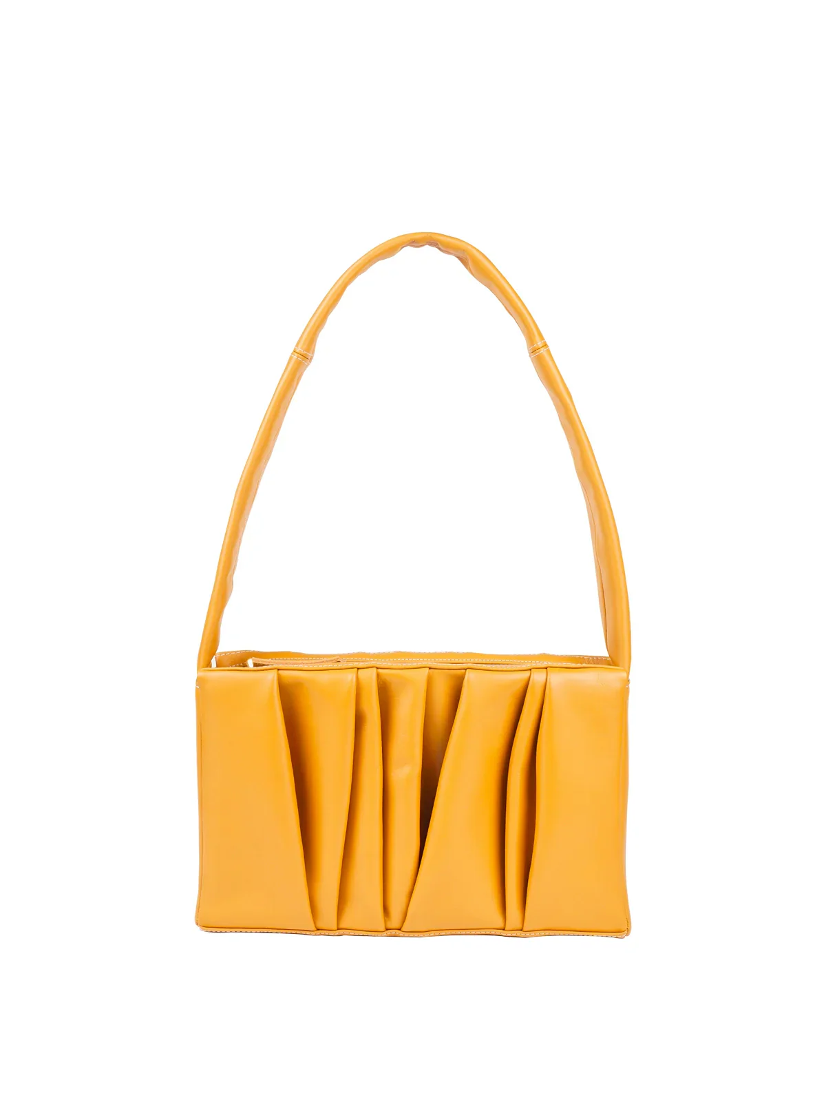 Pleated Top-Grain Leather Shoulder Bag - Image 3