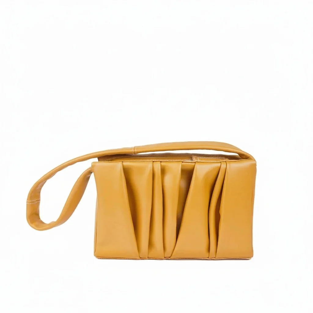 Pleated Top-Grain Leather Shoulder Bag - Image 8