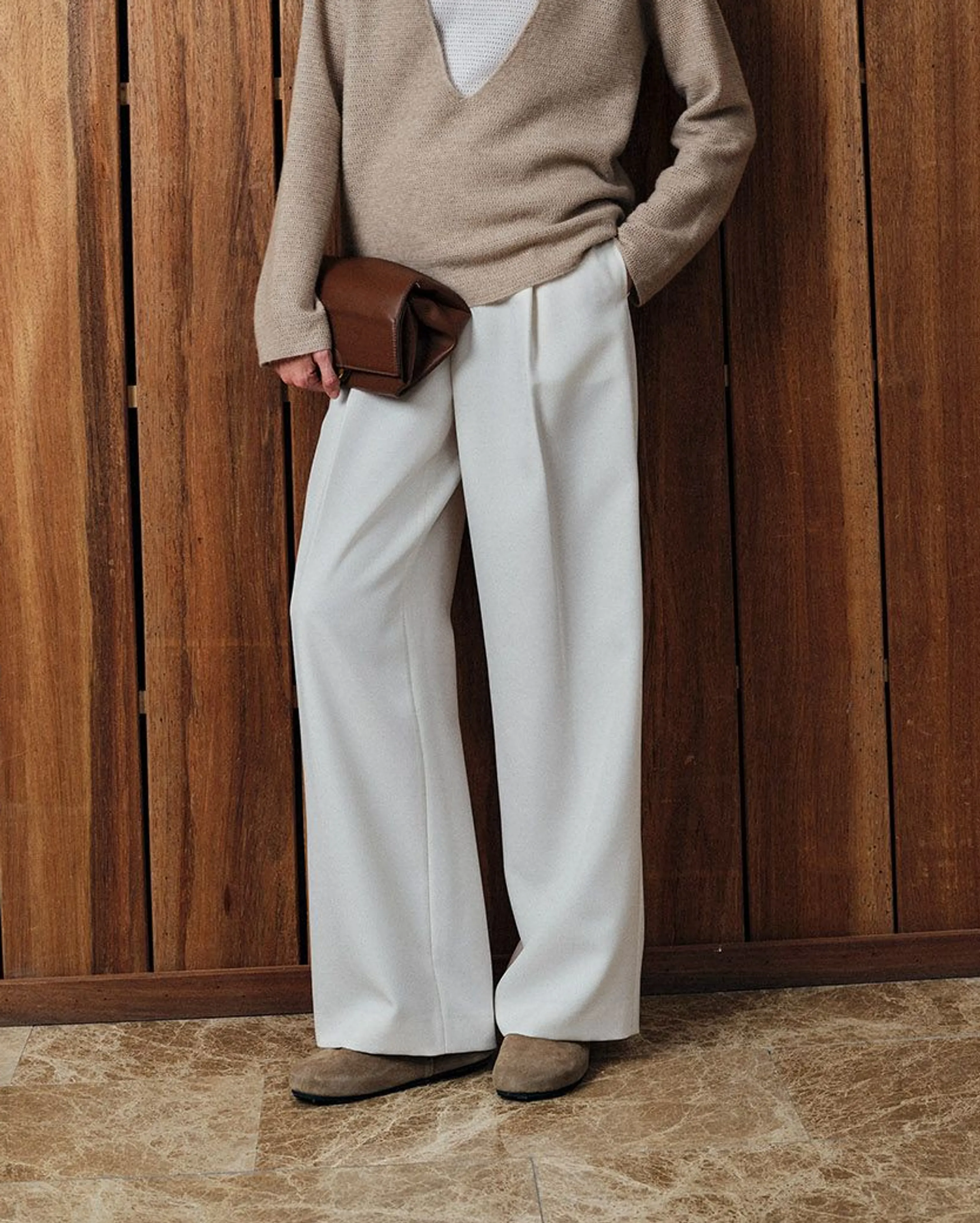 Pleated Twill Wide-Leg Trousers