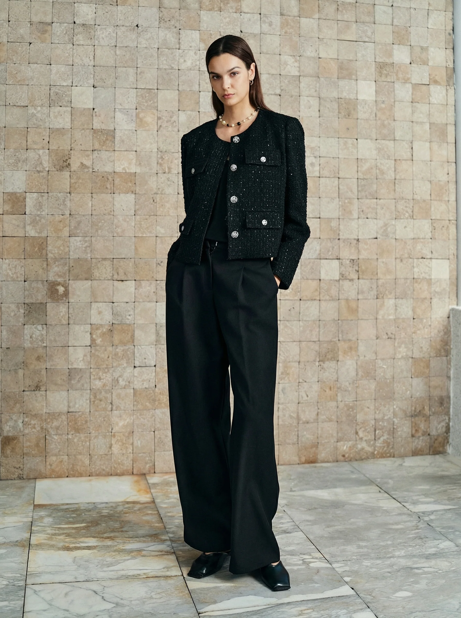 Pleated Twill Wide-Leg Trousers - Image 3