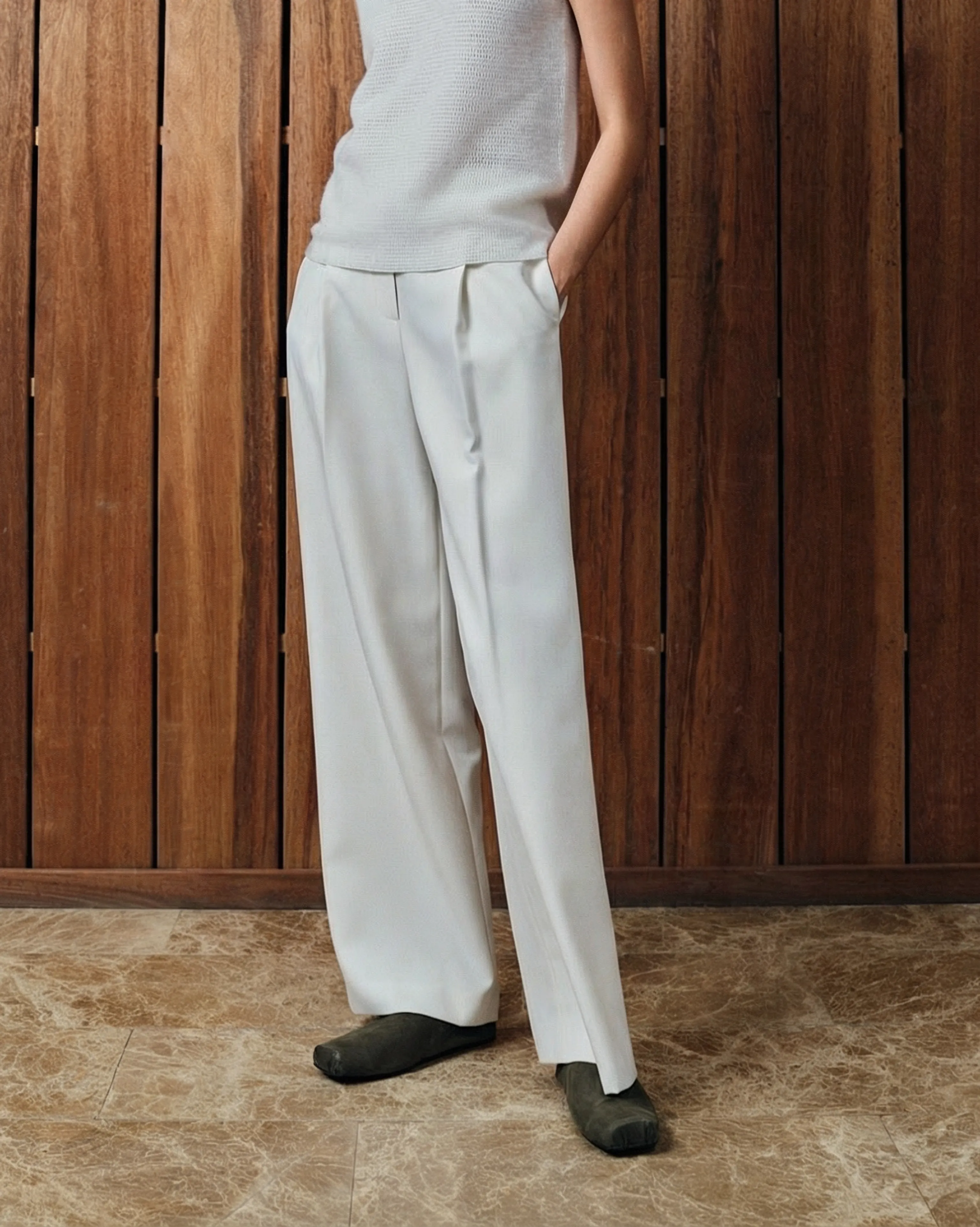 Pleated Twill Wide-Leg Trousers - Image 5