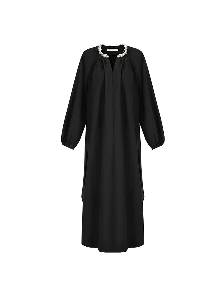 Pleated V-Neck Long-Sleeve Maxi Dress - Image 4