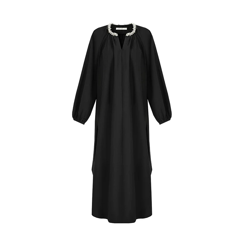Pleated V-Neck Long-Sleeve Maxi Dress - Image 5