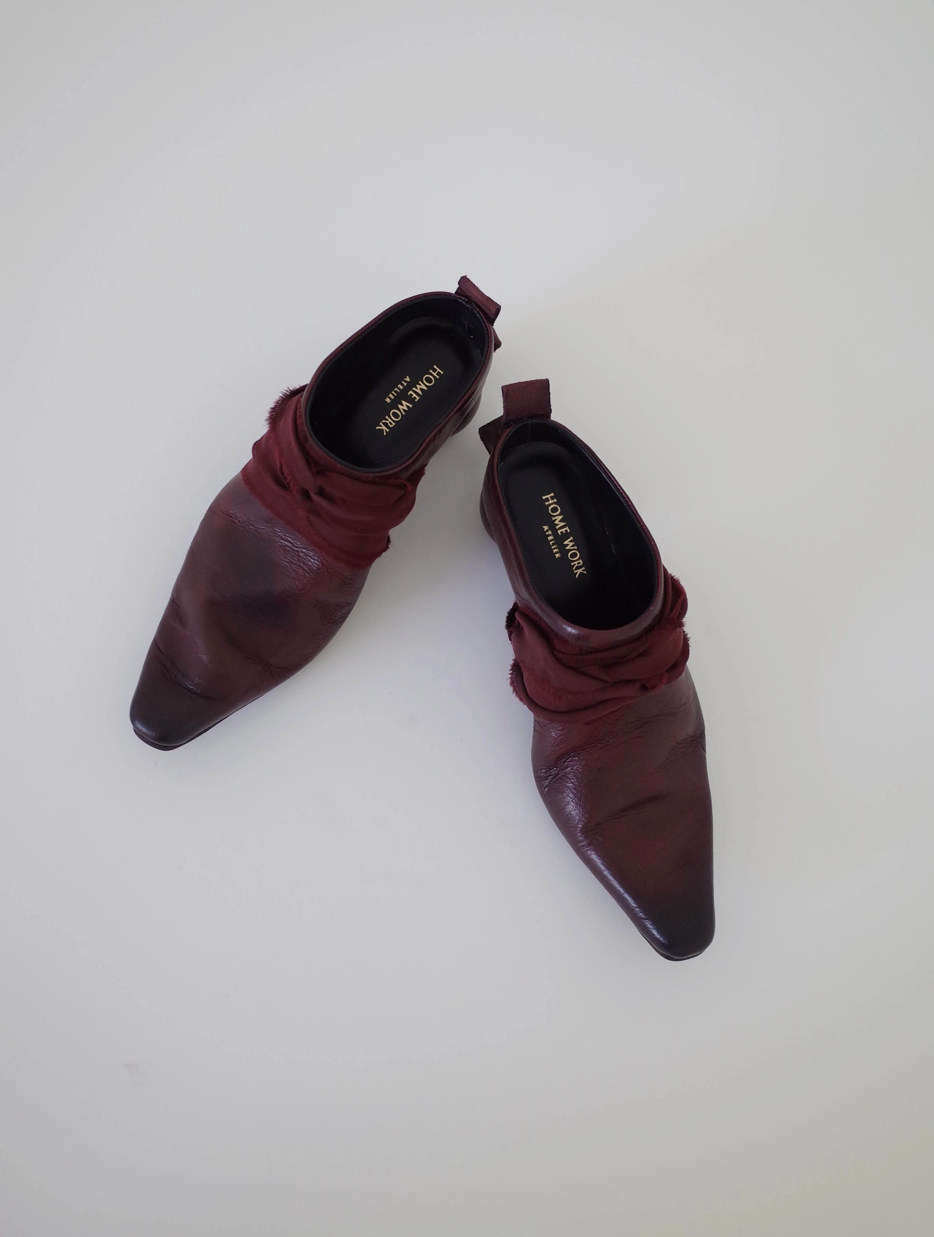 Pleated Wooden Heel Leather Mules