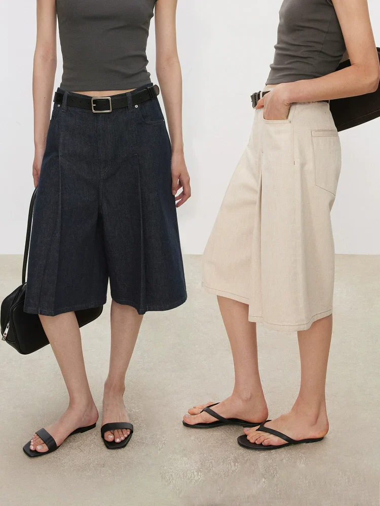 PleatedDenimBermudaCulottes