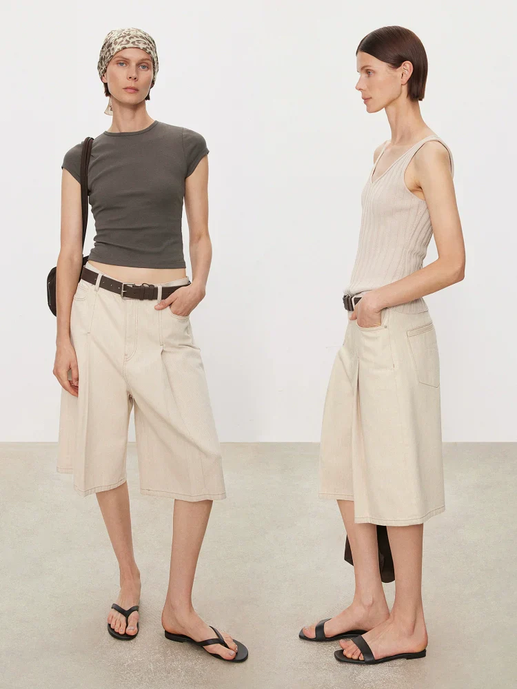 PleatedDenimBermudaCulottes - Image 2