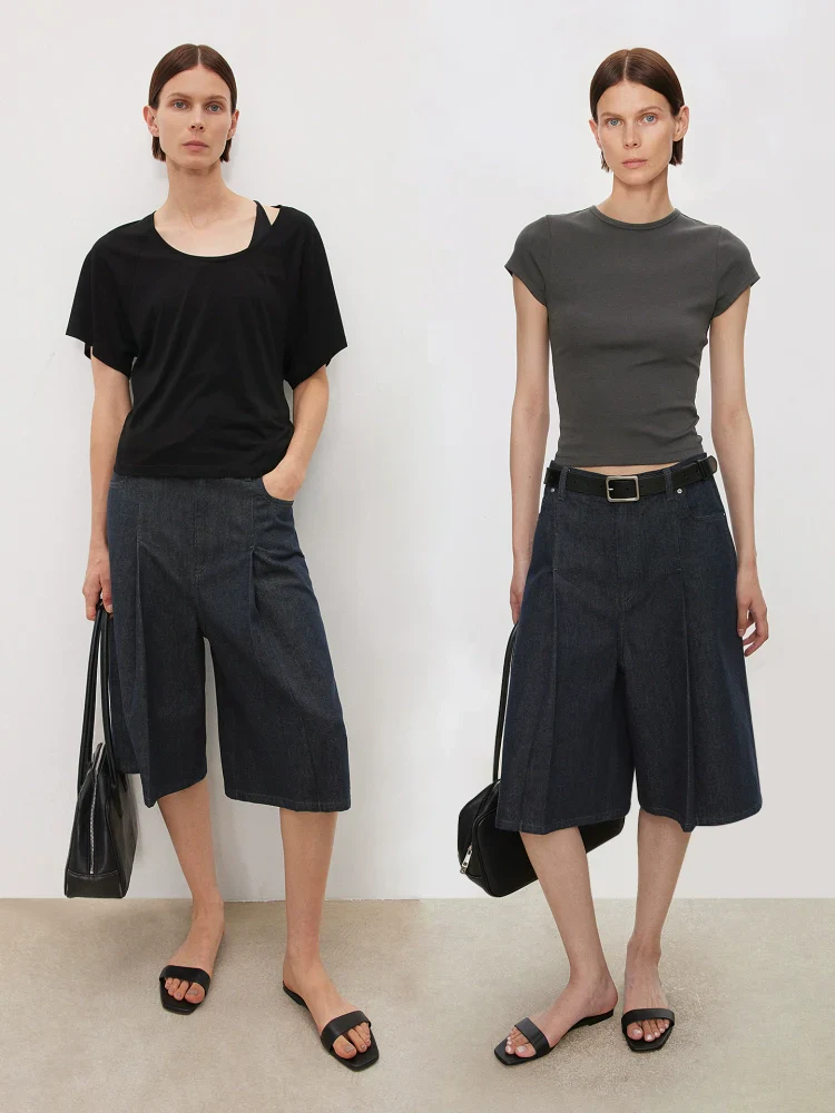 PleatedDenimBermudaCulottes - Image 3