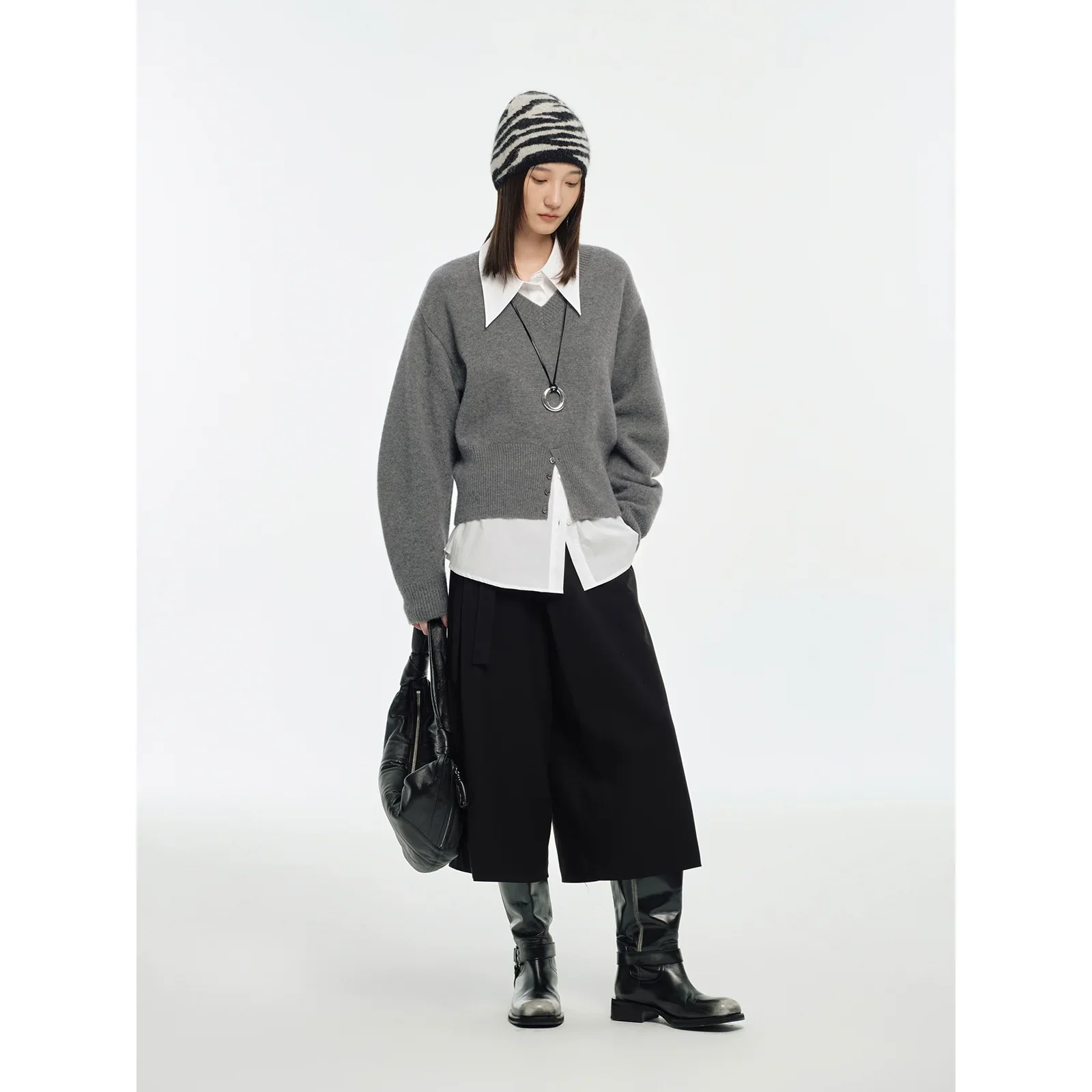 Point Collar Oversized Shirt Dress