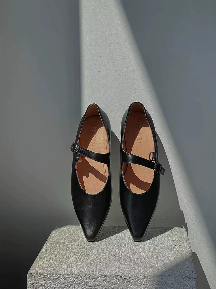 Pointed-Toe Leather Mary Janes