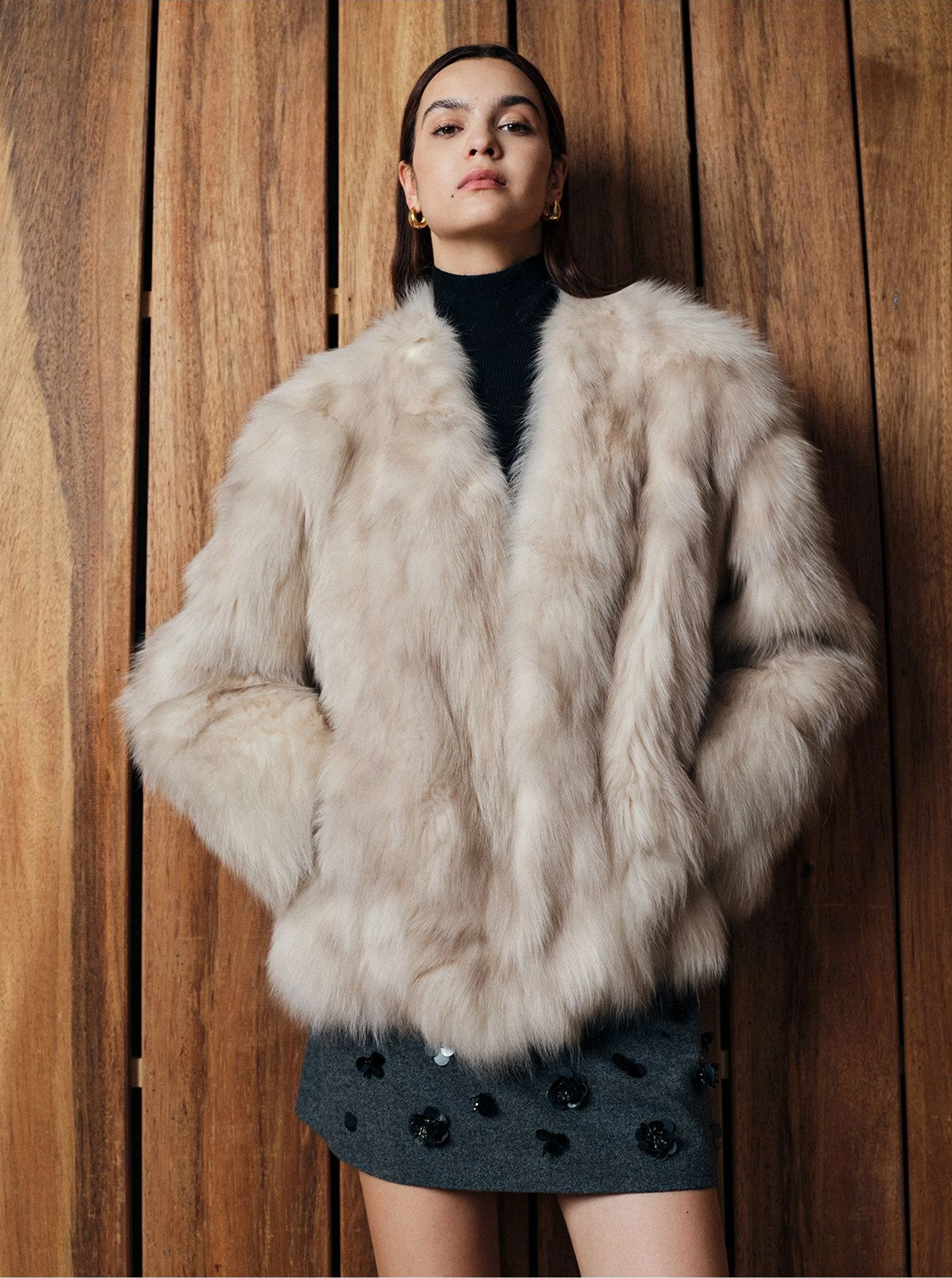 Polar Snow Fox Fur V-Neck Coat - Image 2