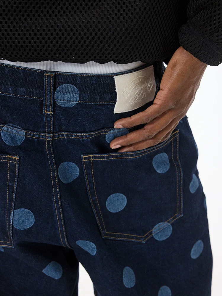 Polka Dot Raw Denim Bermuda Shorts - Image 5