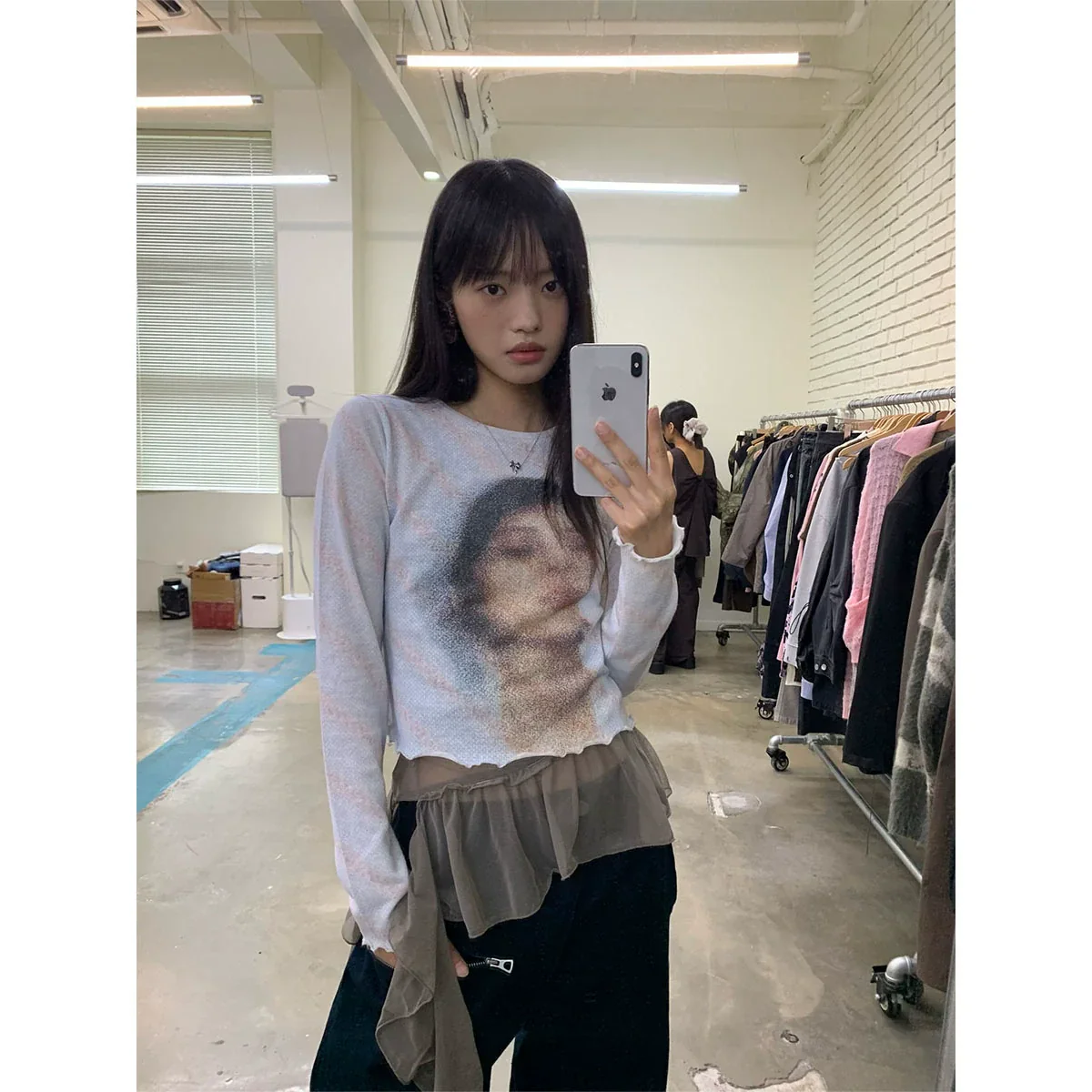 Printed Ruffled Long-Sleeve T-Shirt - Image 2